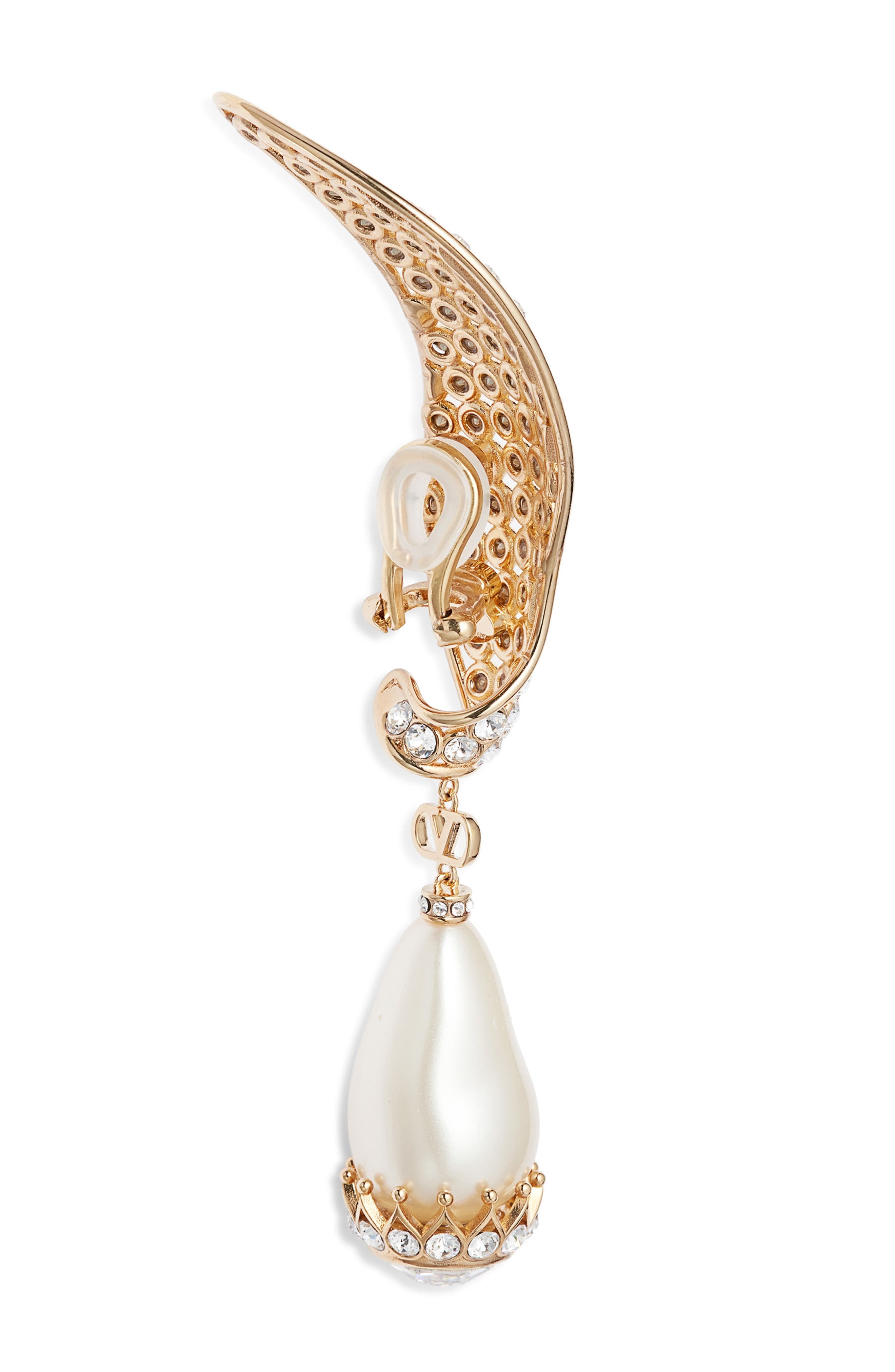 Valentino Garavani Poetiques des Gouttes Faux Pearl & Swarovski Crystal Drop Clip-On Earrings in Oro - 3