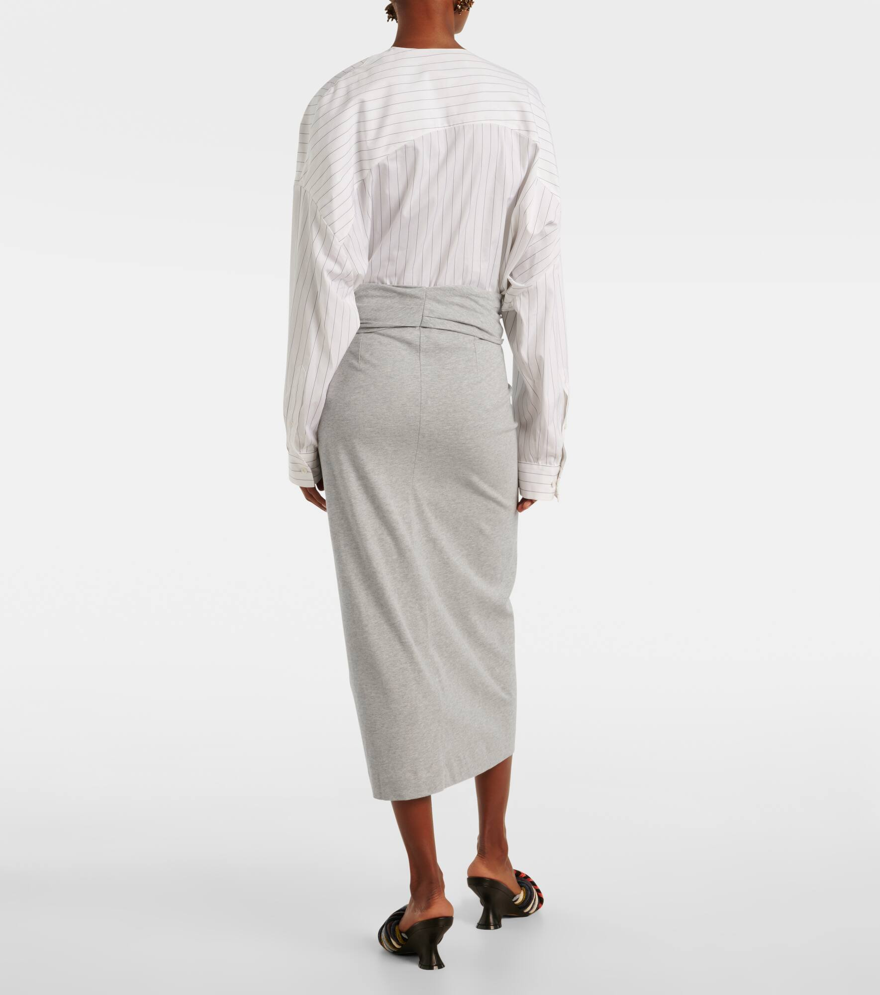 Gathered cotton jersey midi skirt - 3