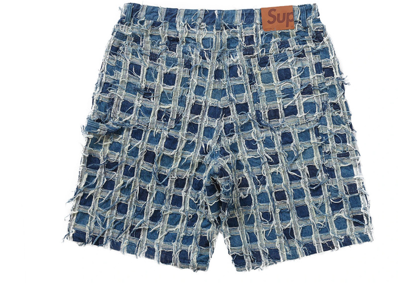 Supreme Supreme Frayed Patchwork Baggy Denim Short Washed Blue outlook