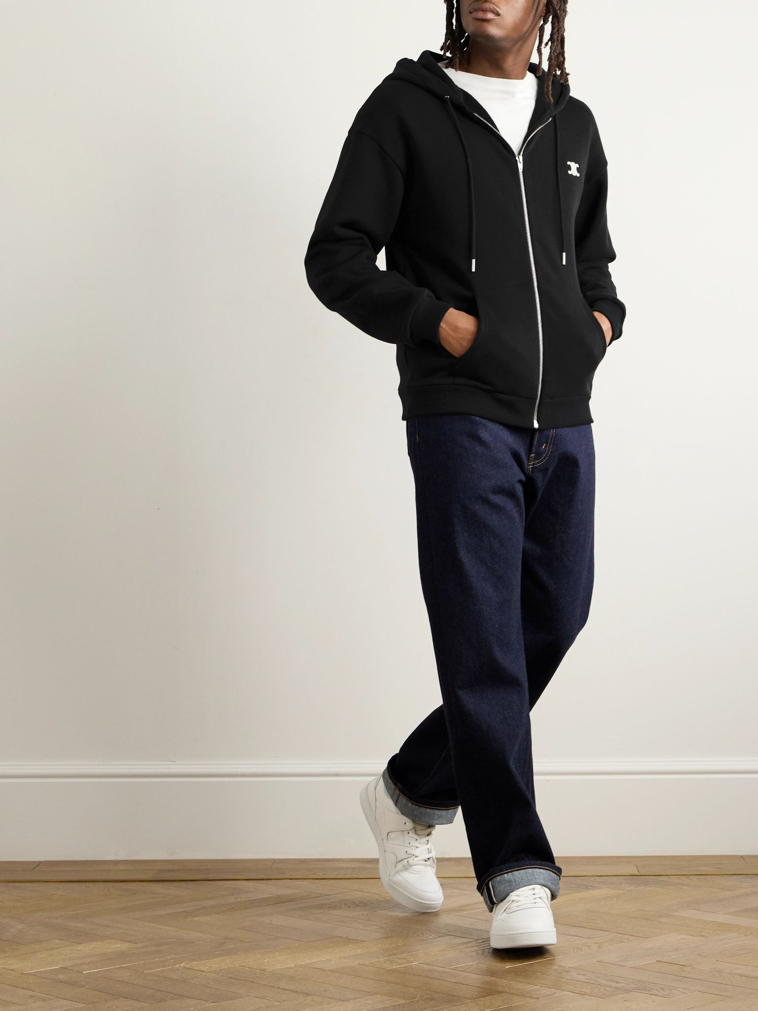 Logo-Embroidered Cotton and Cashmere-Blend Zip-Up Hoodie Black - 2