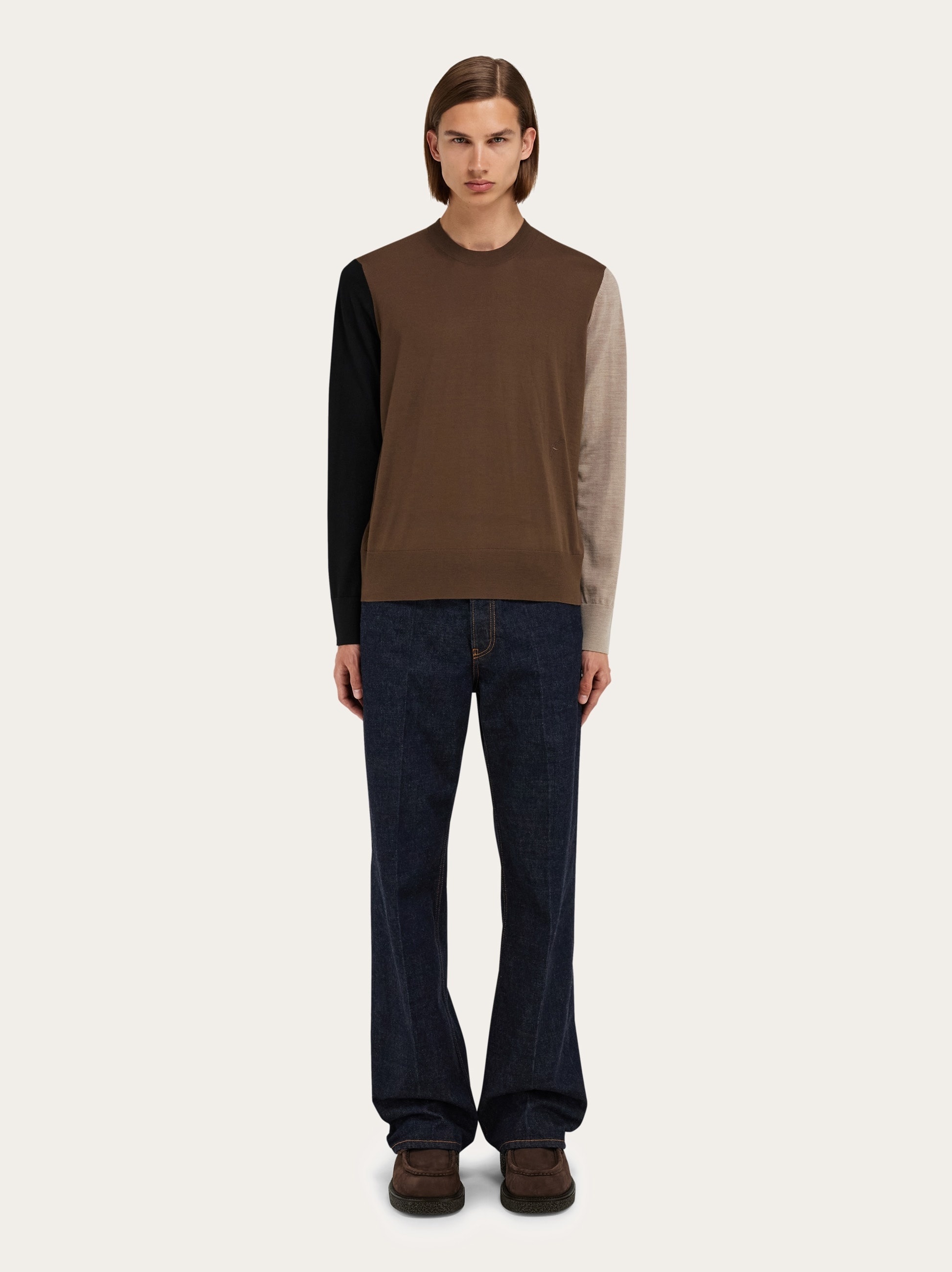 Light pure wool color block sweater - 7