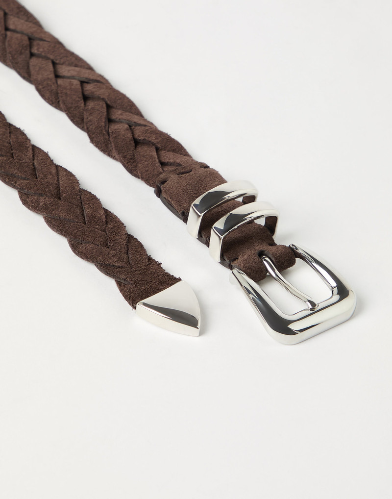Brunello Cucinelli Reversed calfskin braided belt with tip outlook