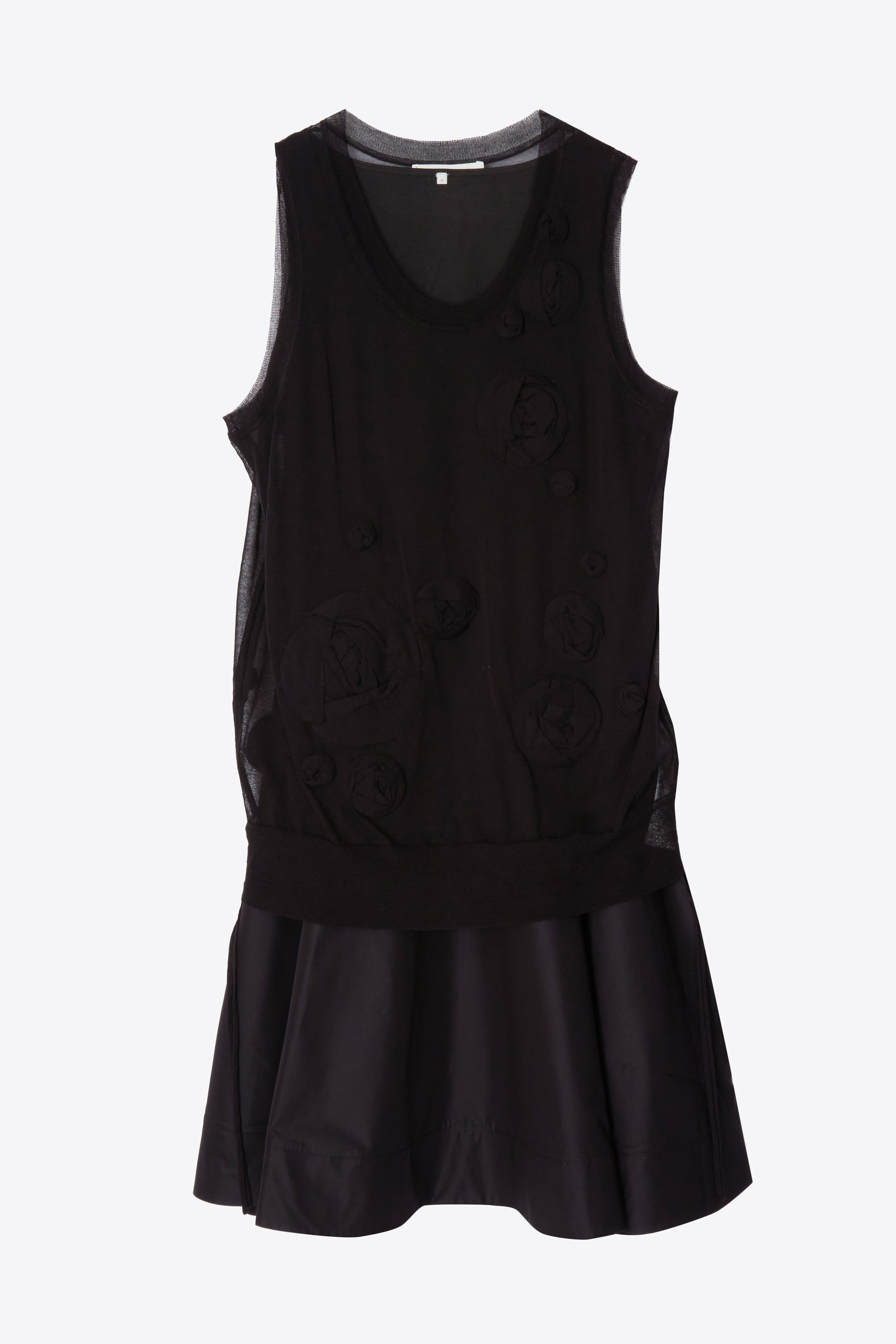 Gauze Combo Tank Dress with Rosettes - 1