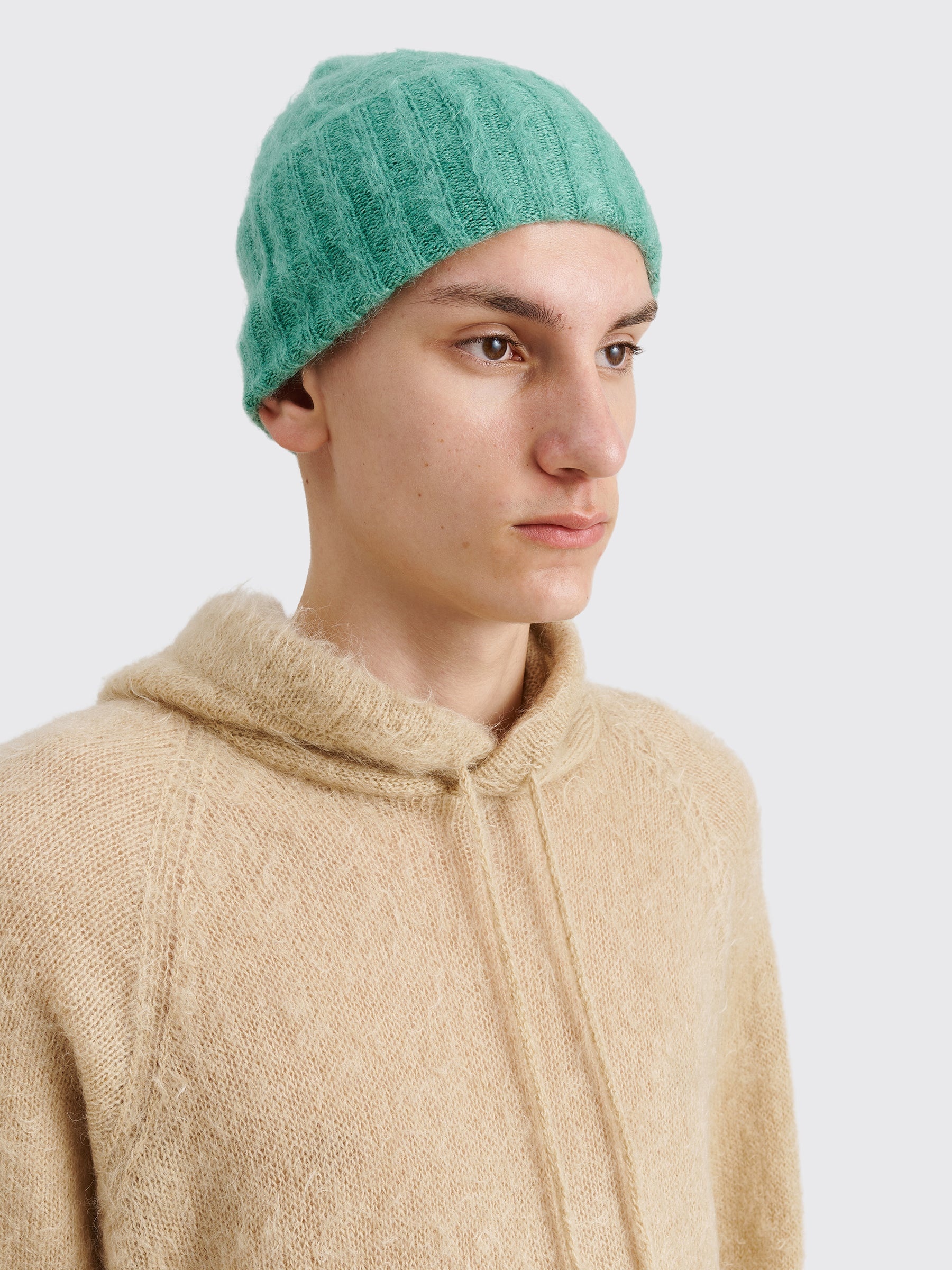 AURALEE AURALEE BRUSHED SUPER KID MOHAIR KNIT CAP JADE GREEN