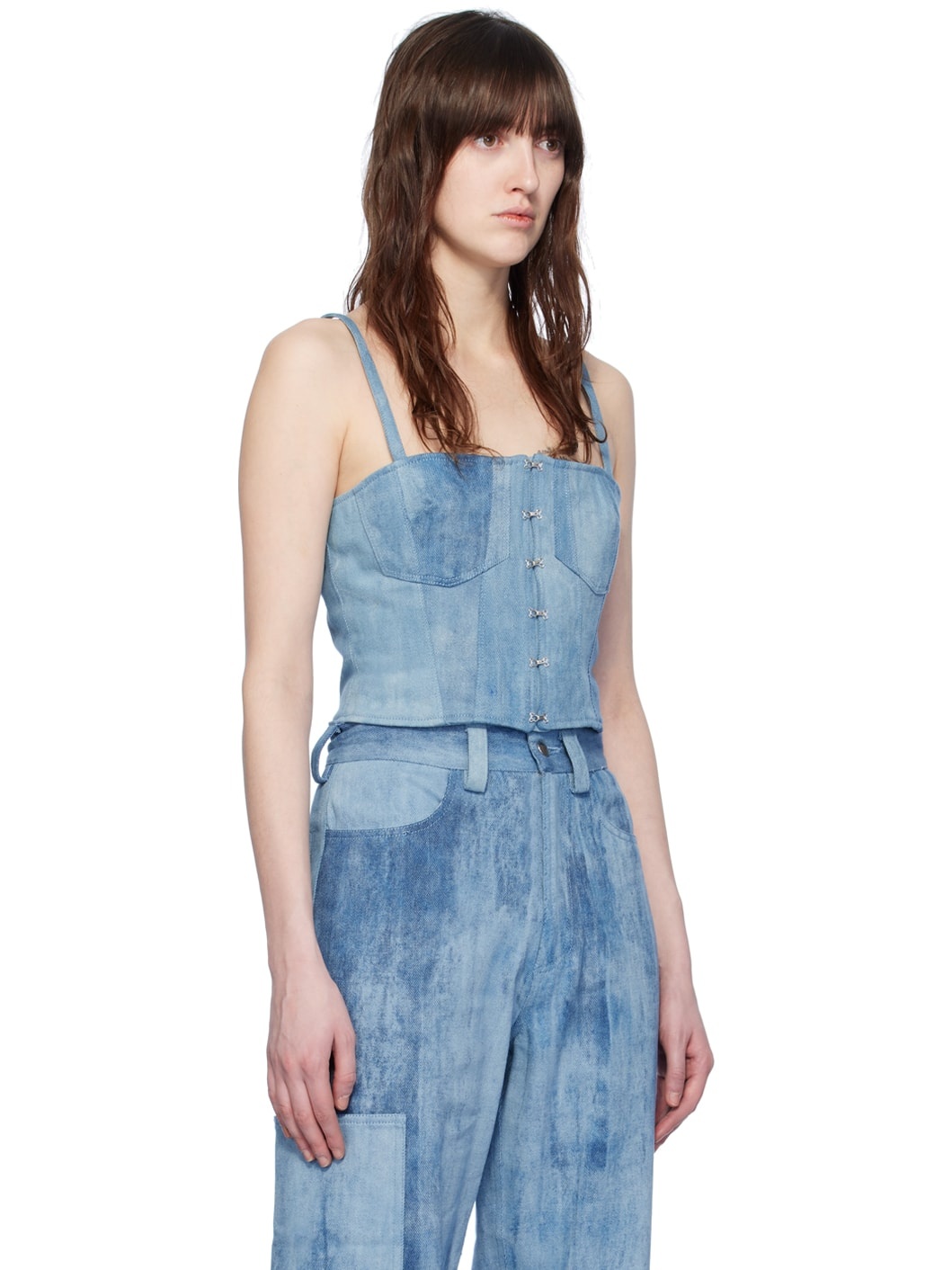 Blue Paneled Denim Camisole - 2