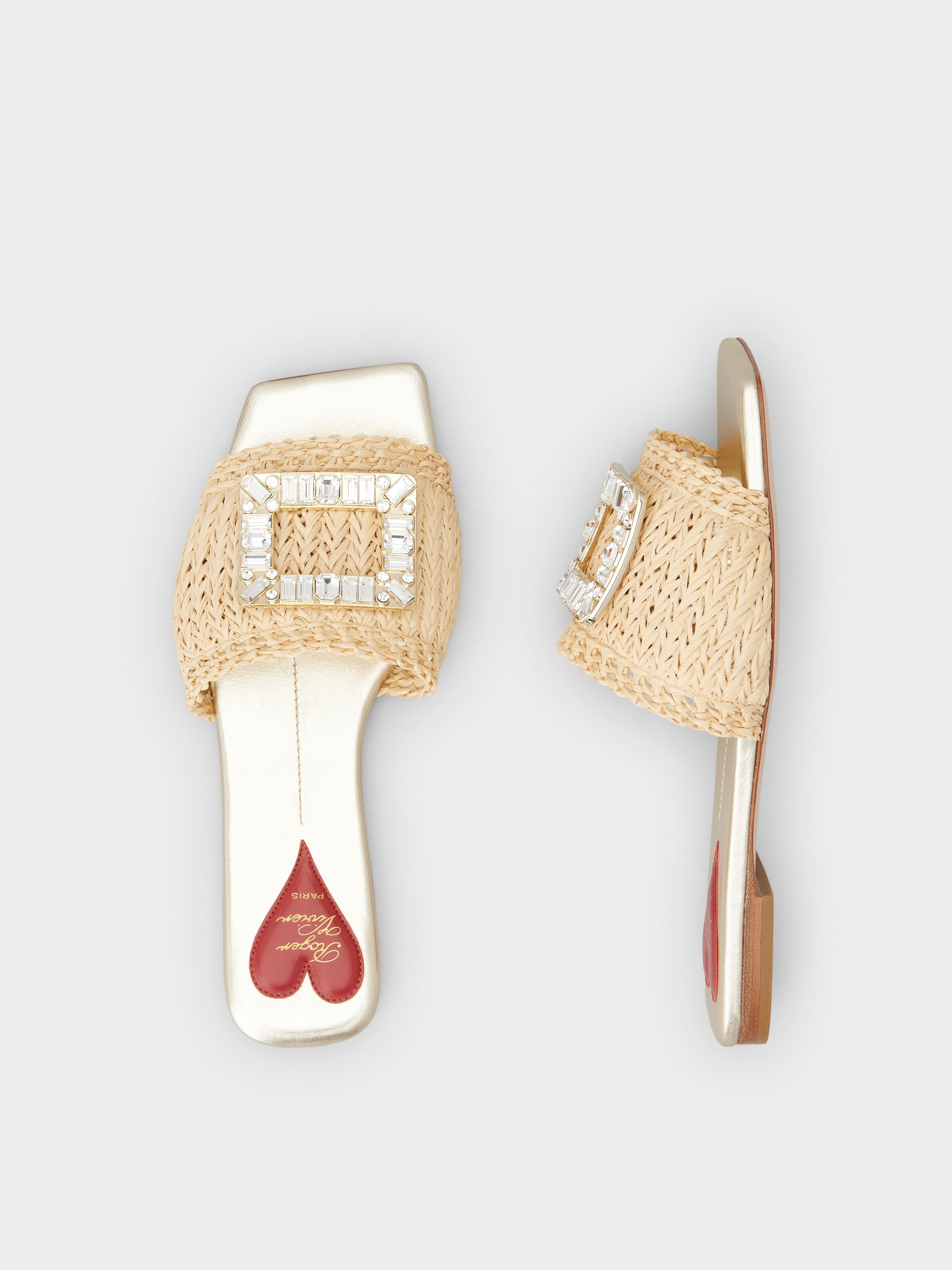 Strass Buckle Slides in Raffia - 4