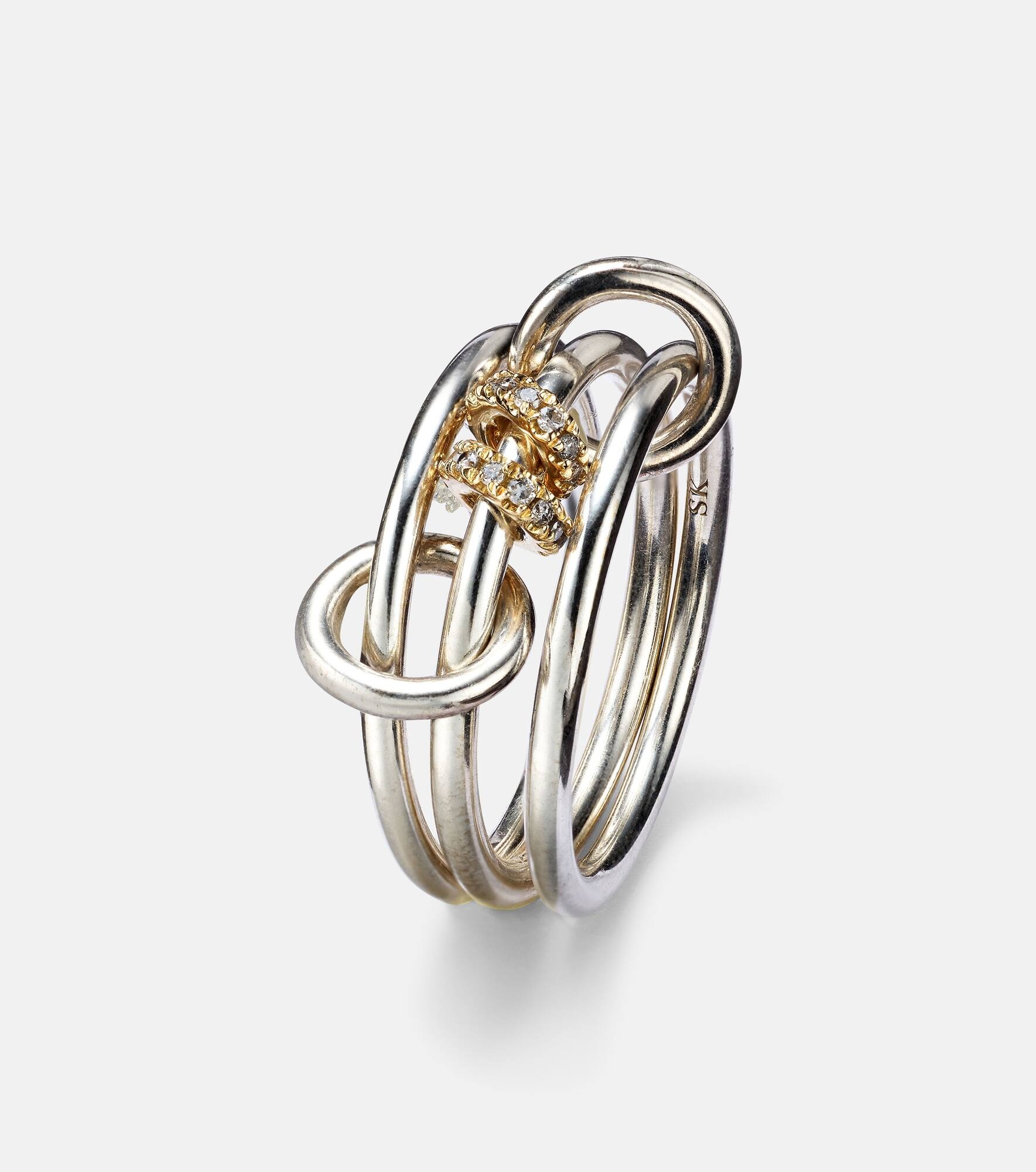 Sterling silver and 18kt gold linked rings with diamonds - 6