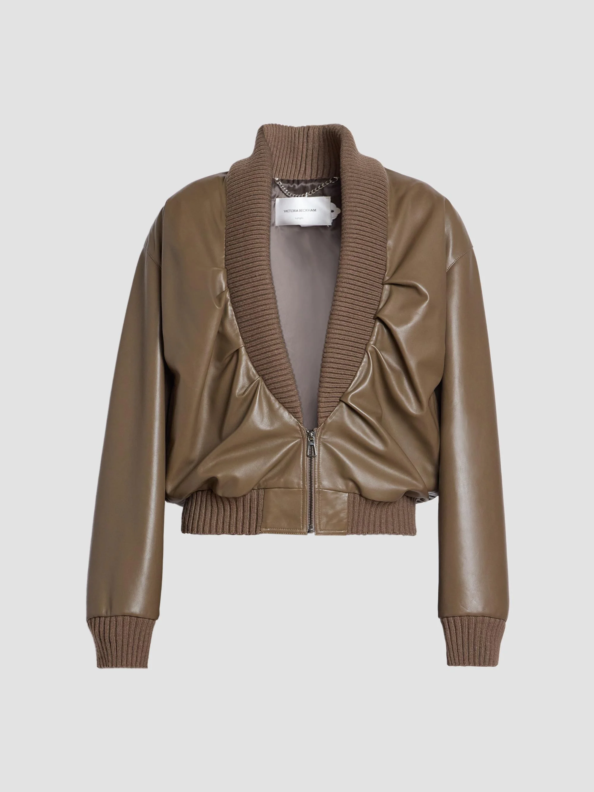 Women's Leather Bomber Jacket - Tree Bark - 1