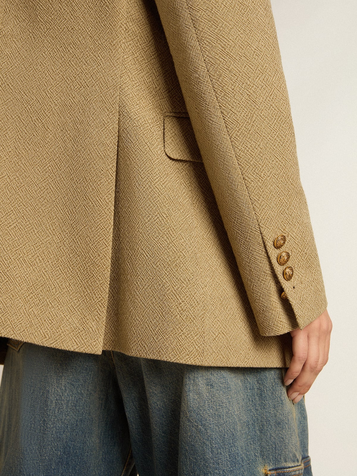 Women's pale beech-colored wool double-breasted blazer - 5