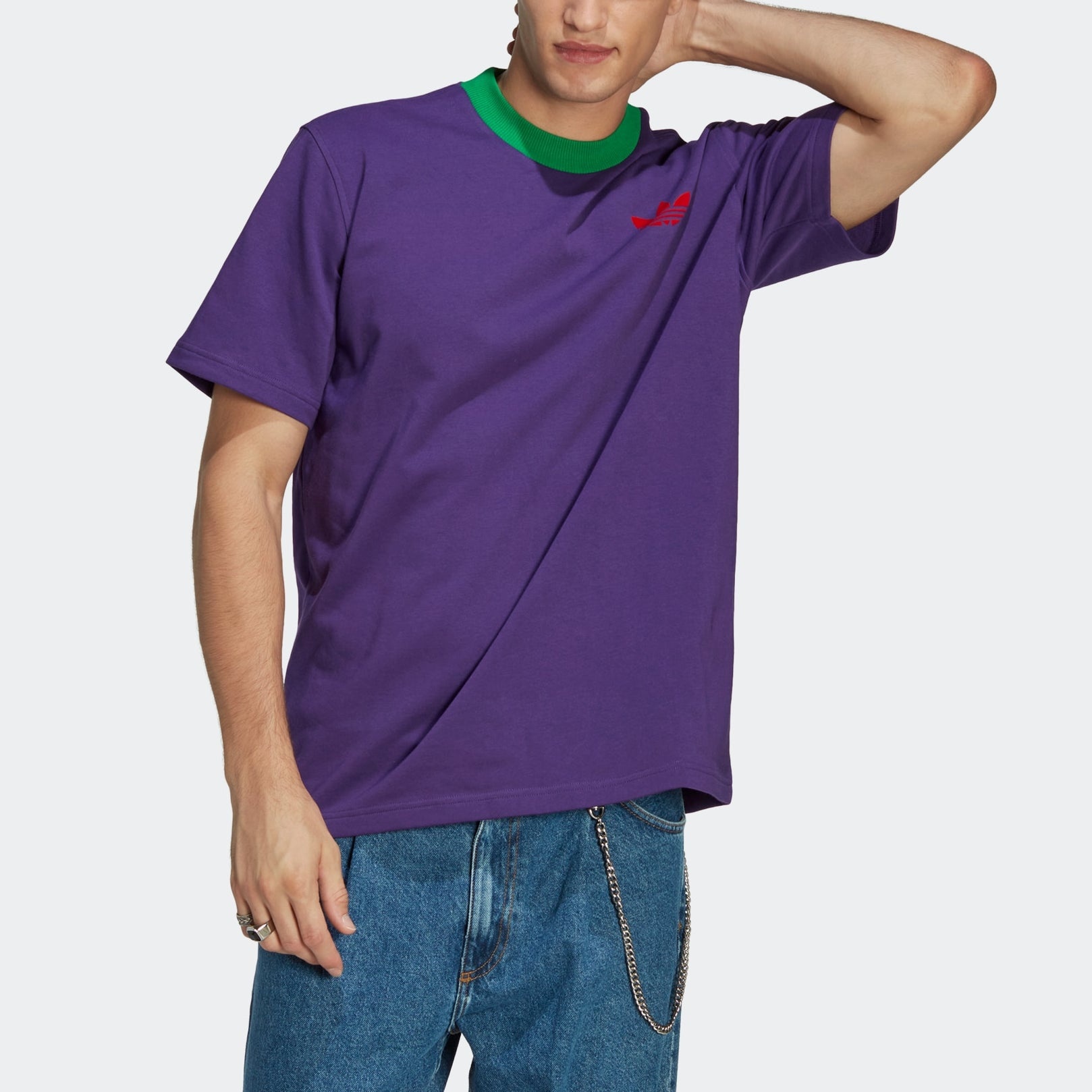 Men's adidas originals Trefoil Tee Solid Color Logo Printing Round Neck Pullover Short Sleeve Purple - 3