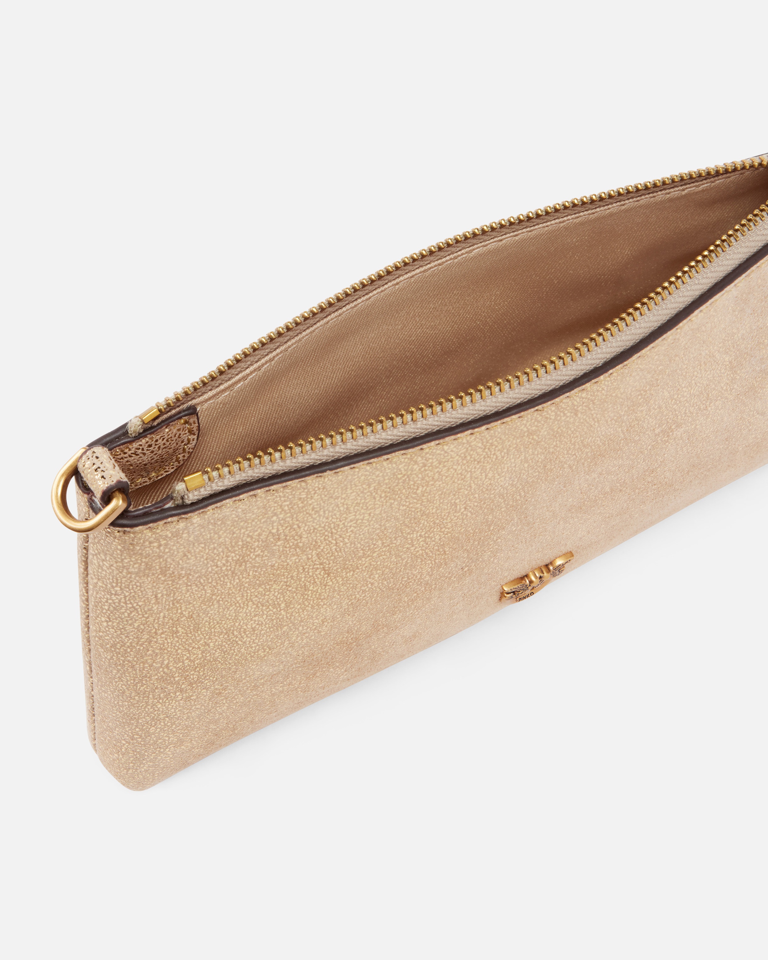 MINI FLAT CLUTCH BAG IN SHINY SUEDE WITH SHOULDER STRAP - 4