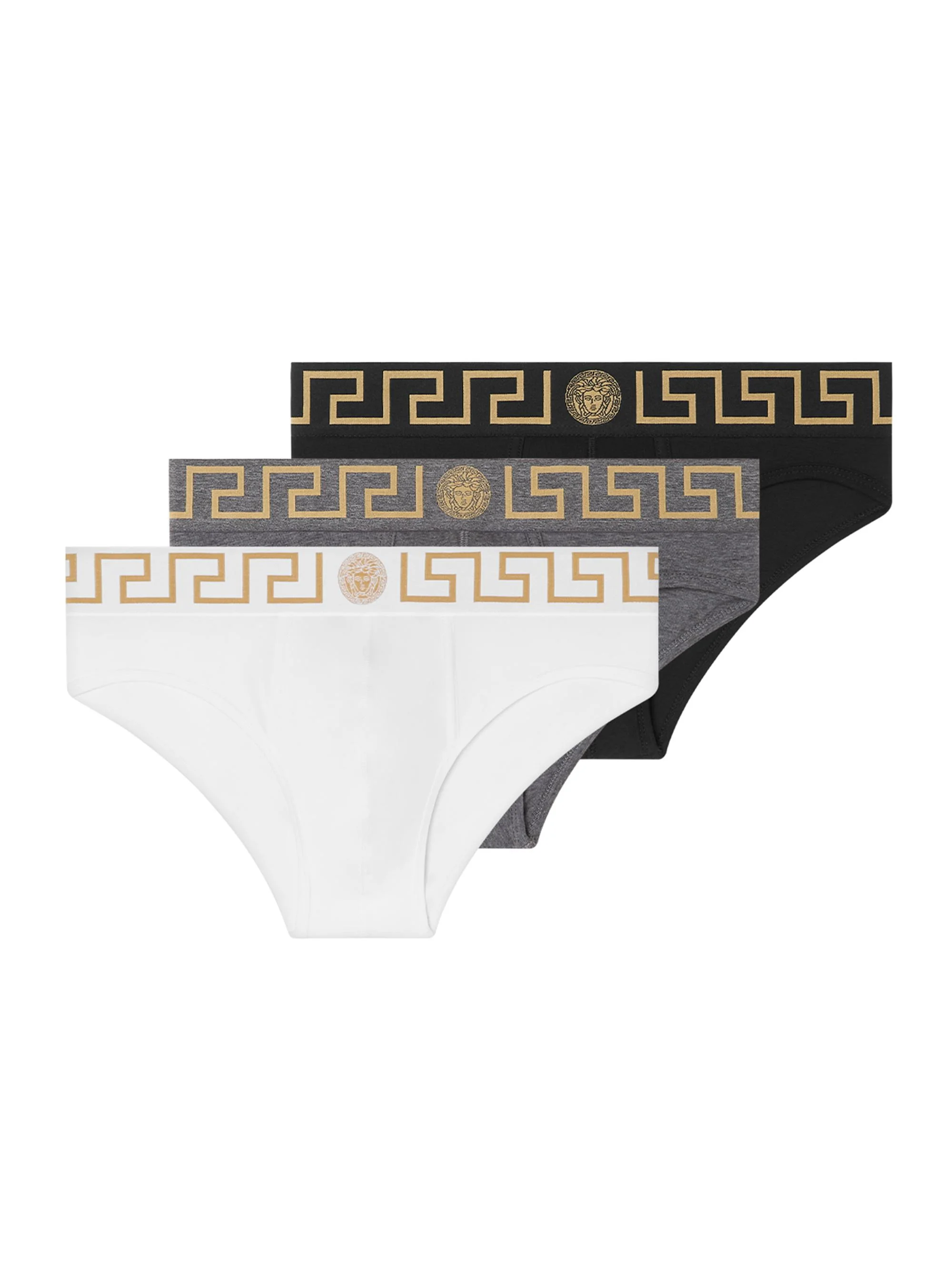 Men's 3-Pack Greca Logo Cotton-Blend Brief Set - Black Grey White - 1