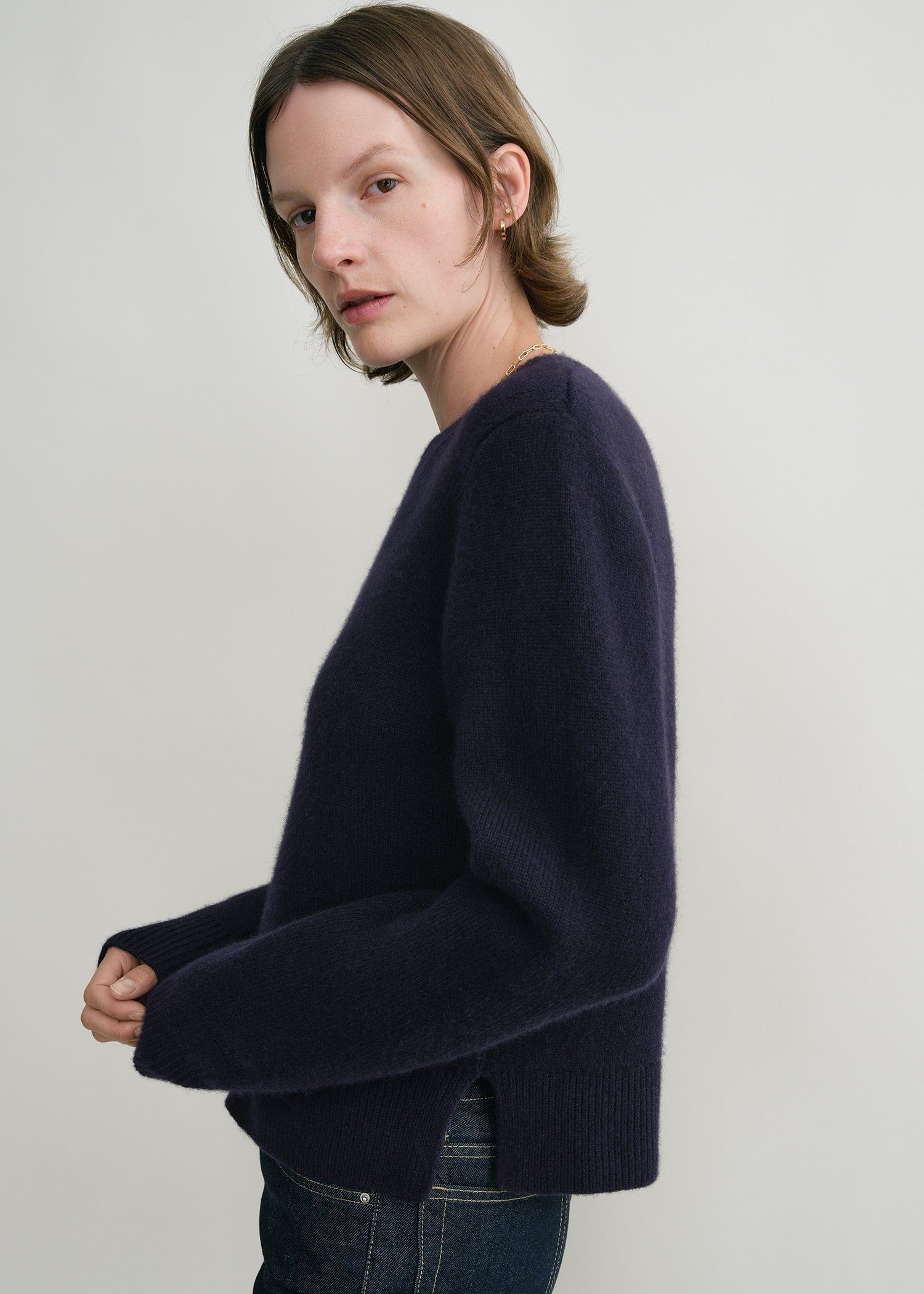 Cropped crew-neck knit navy - 5