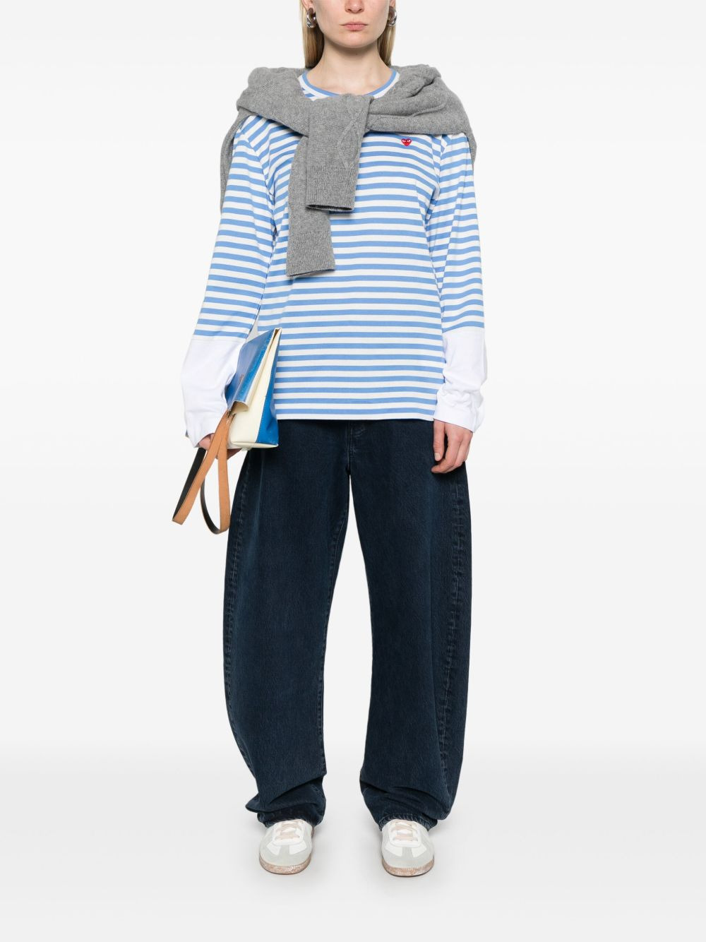 logo-appliqué striped cotton T-shirt - 3
