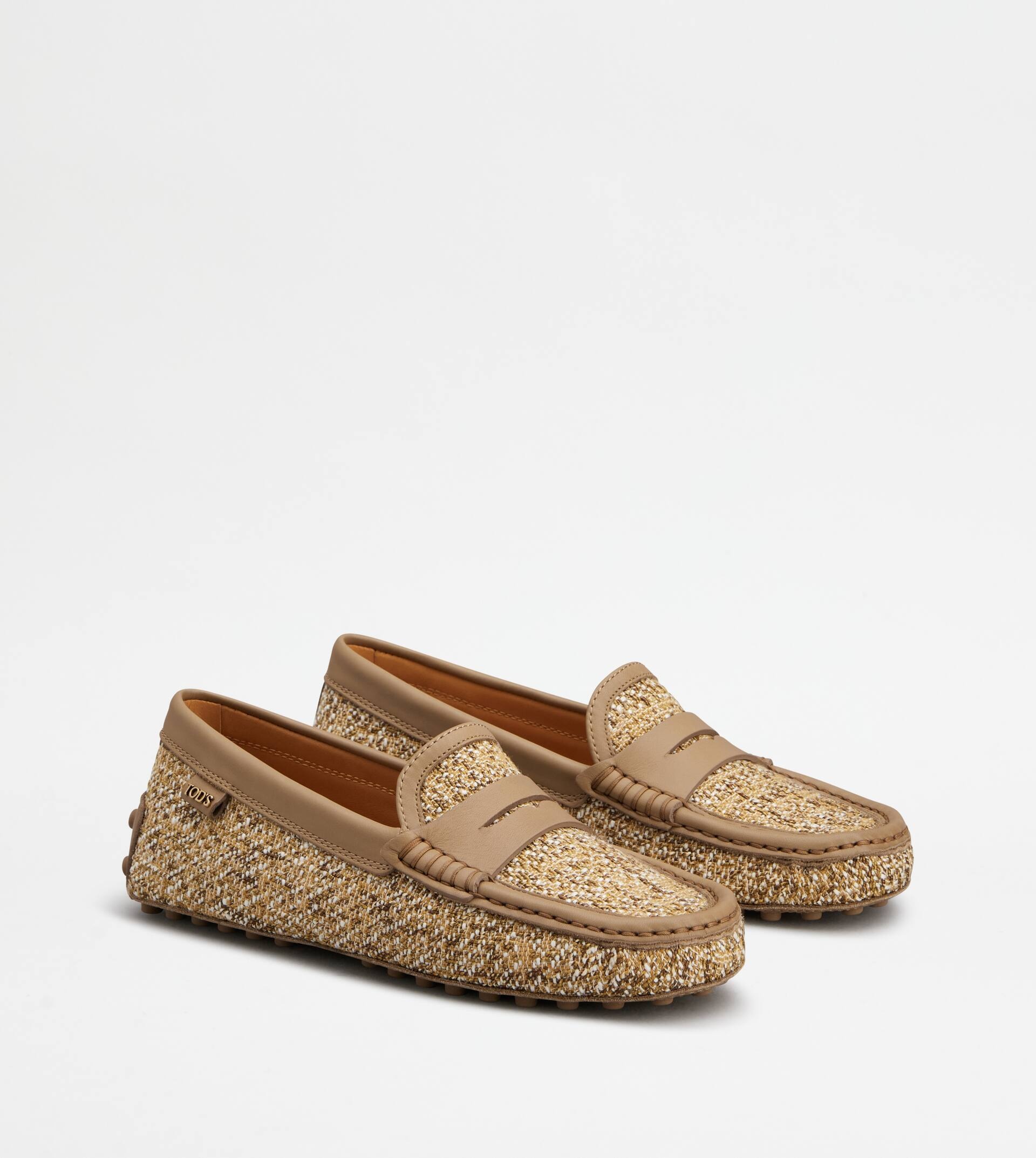 GOMMINO DRIVING SHOES IN FABRIC AND LEATHER - BEIGE - 2