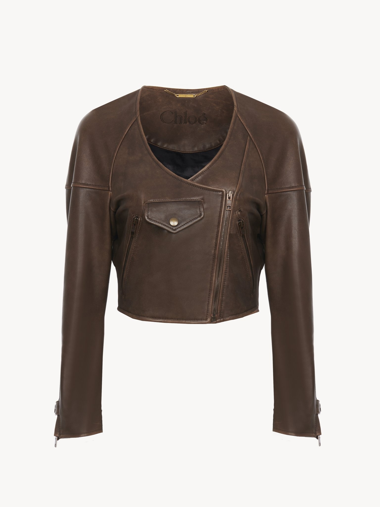 CROPPED SCOOP-NECK JACKET IN LEATHER - 2