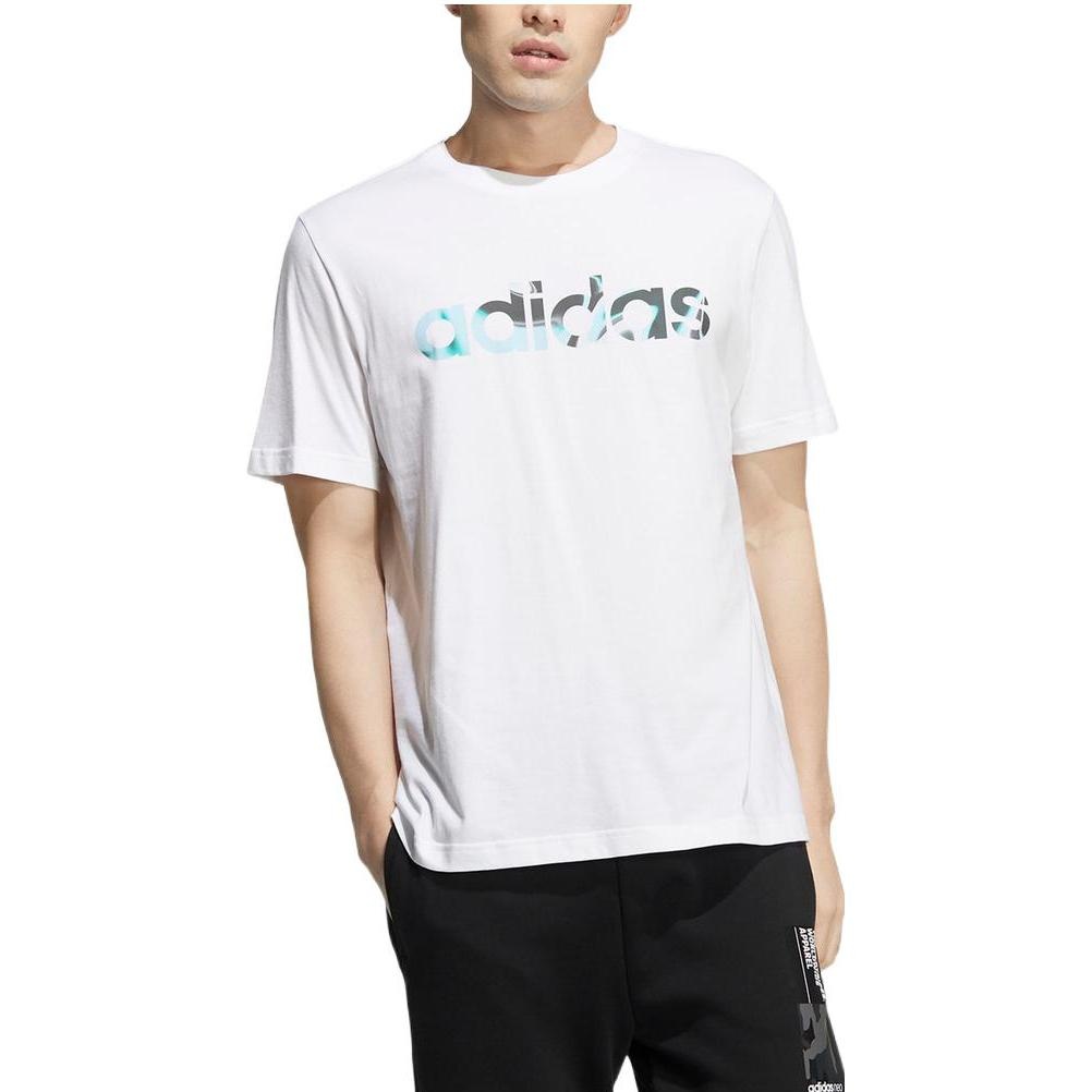 Men's adidas neo Solid Color Alphabet Printing Round Neck Casual Short Sleeve White T-Shirt HD4682 - 2