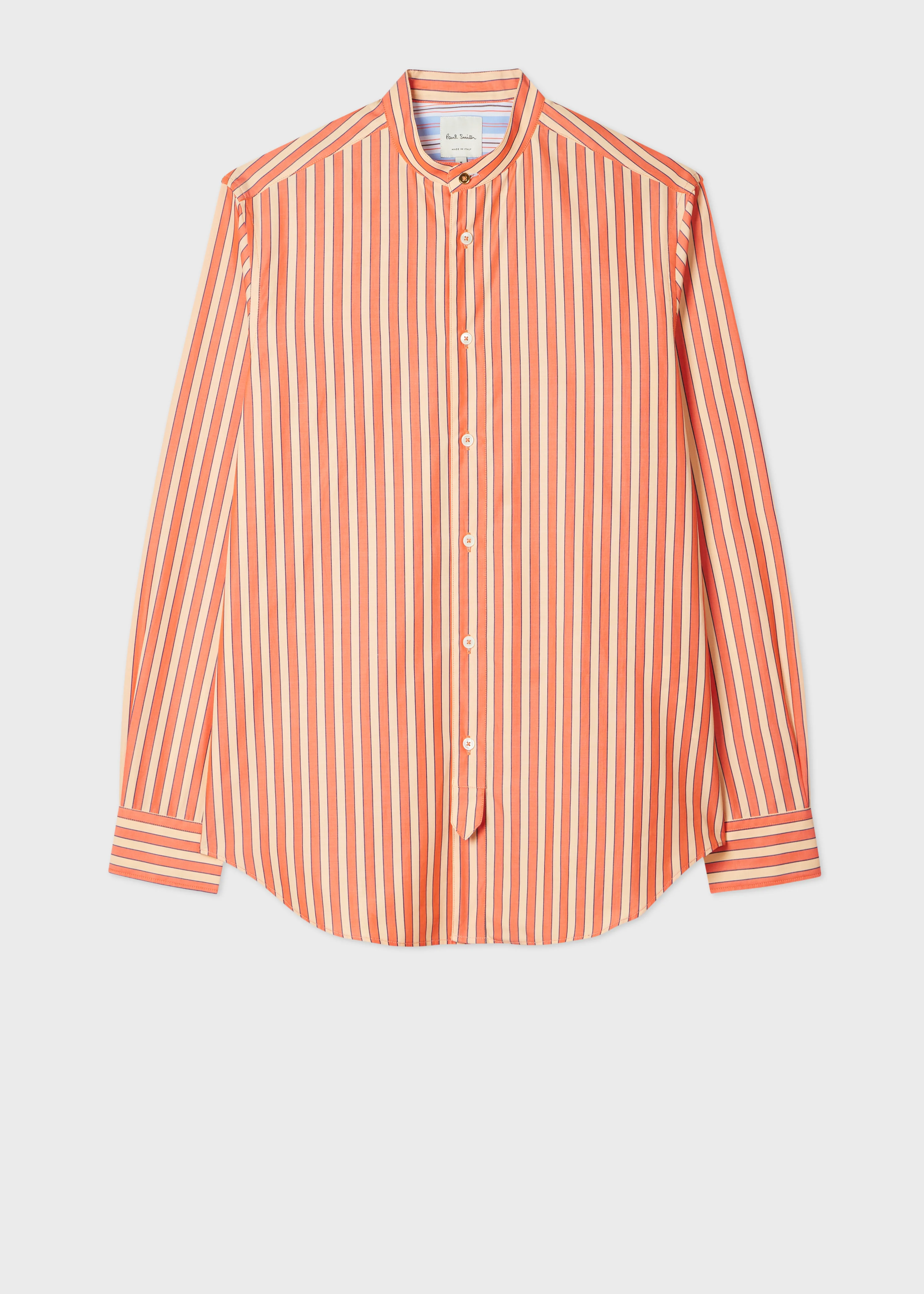 Orange Stripe Grandad-Collar Shirt - 1
