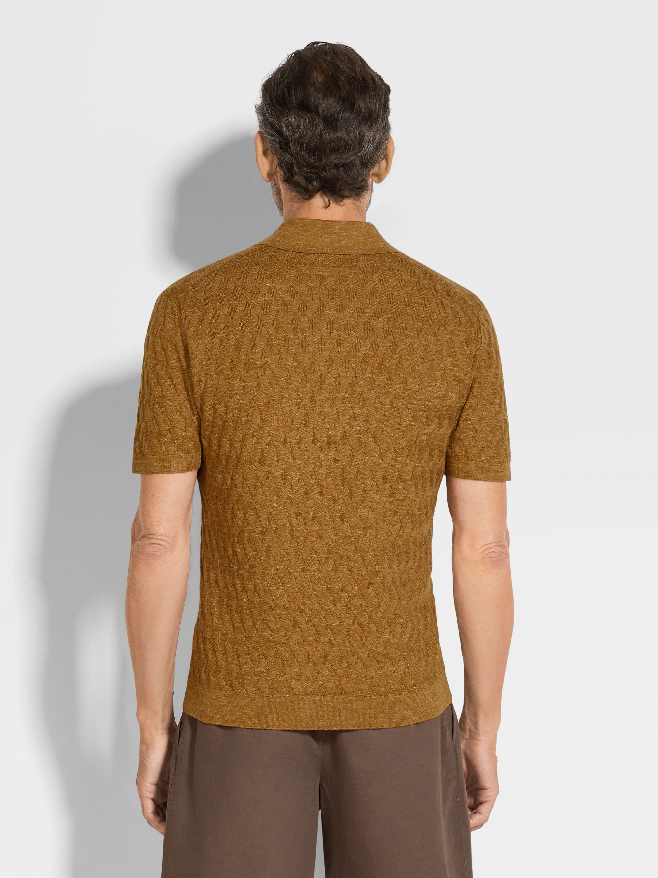 OCHRE MÉLANGE SILK CASHMERE AND LINEN POLO SHIRT - 5
