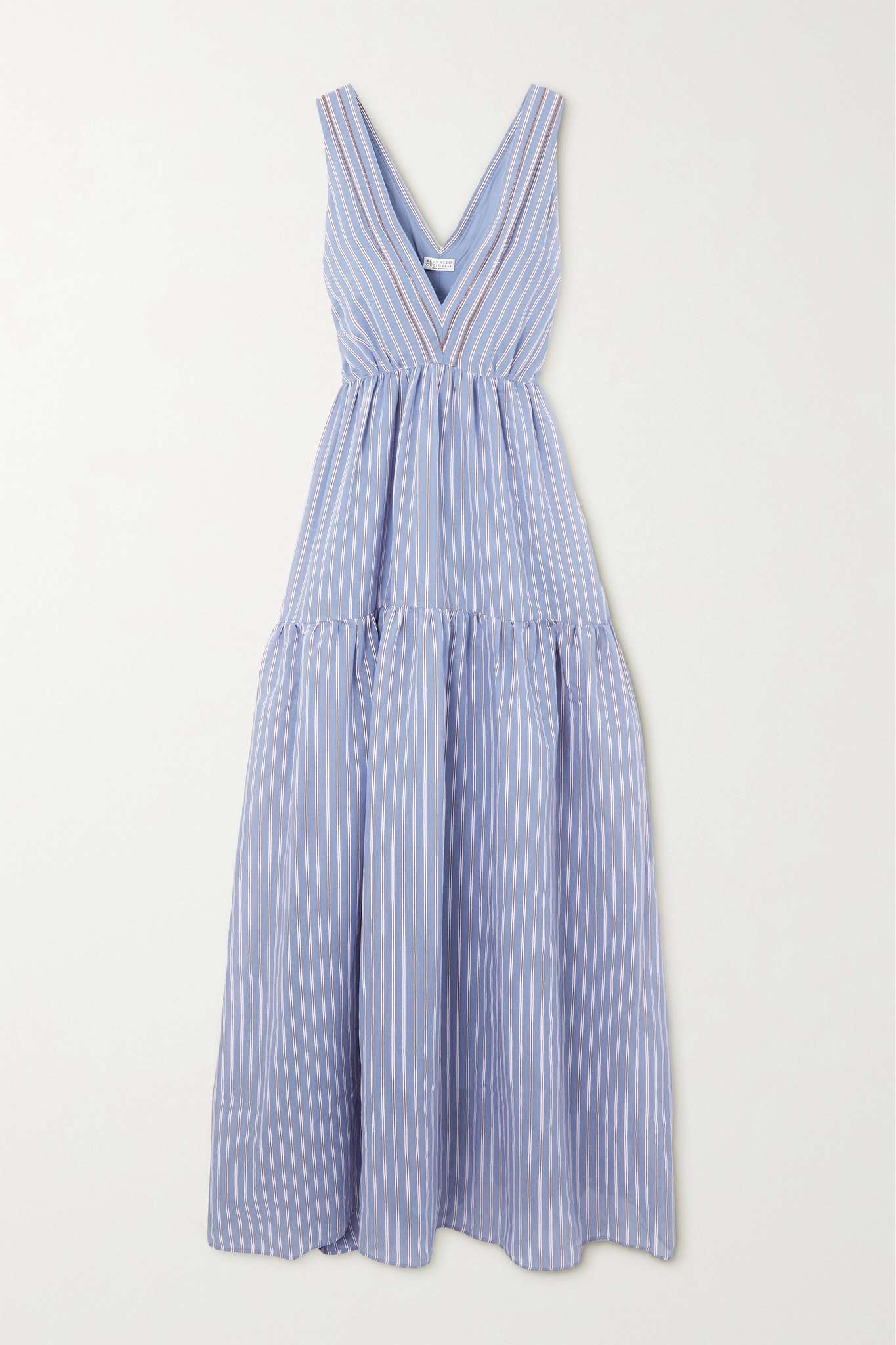 Bead-embellished striped cotton and silk-blend maxi dress - 1