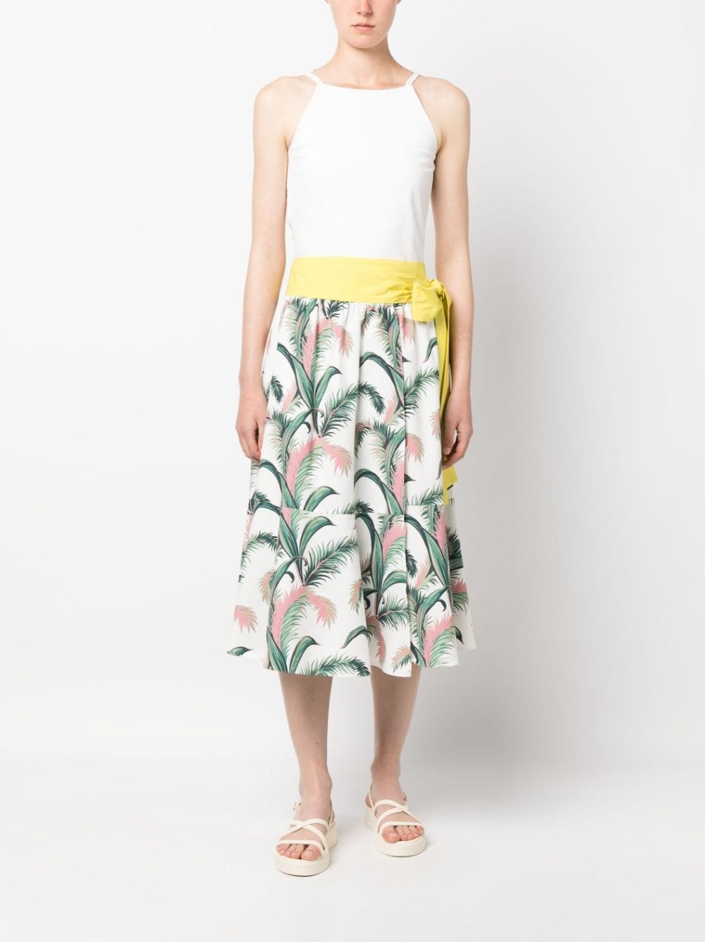 leaf-print tiered cotton skirt - 2