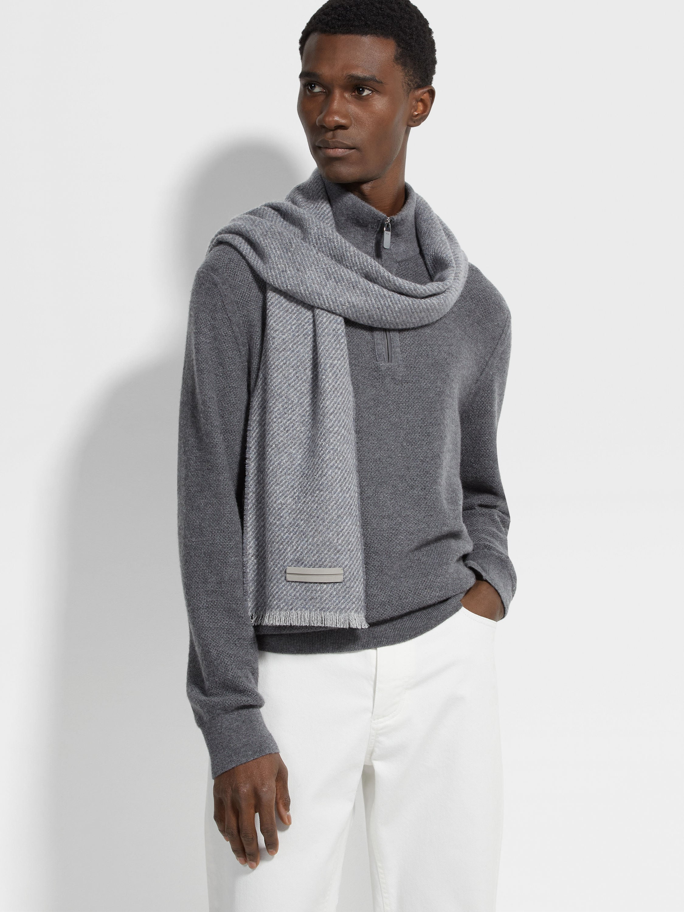 DARK GREY OASI CASHMERE SCARF - 3