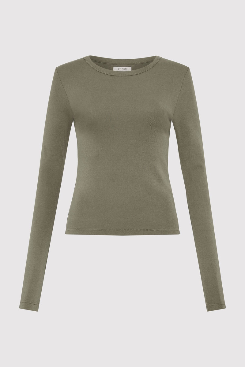 Organic Cotton Long Sleeve Top - Smokey Olive 1