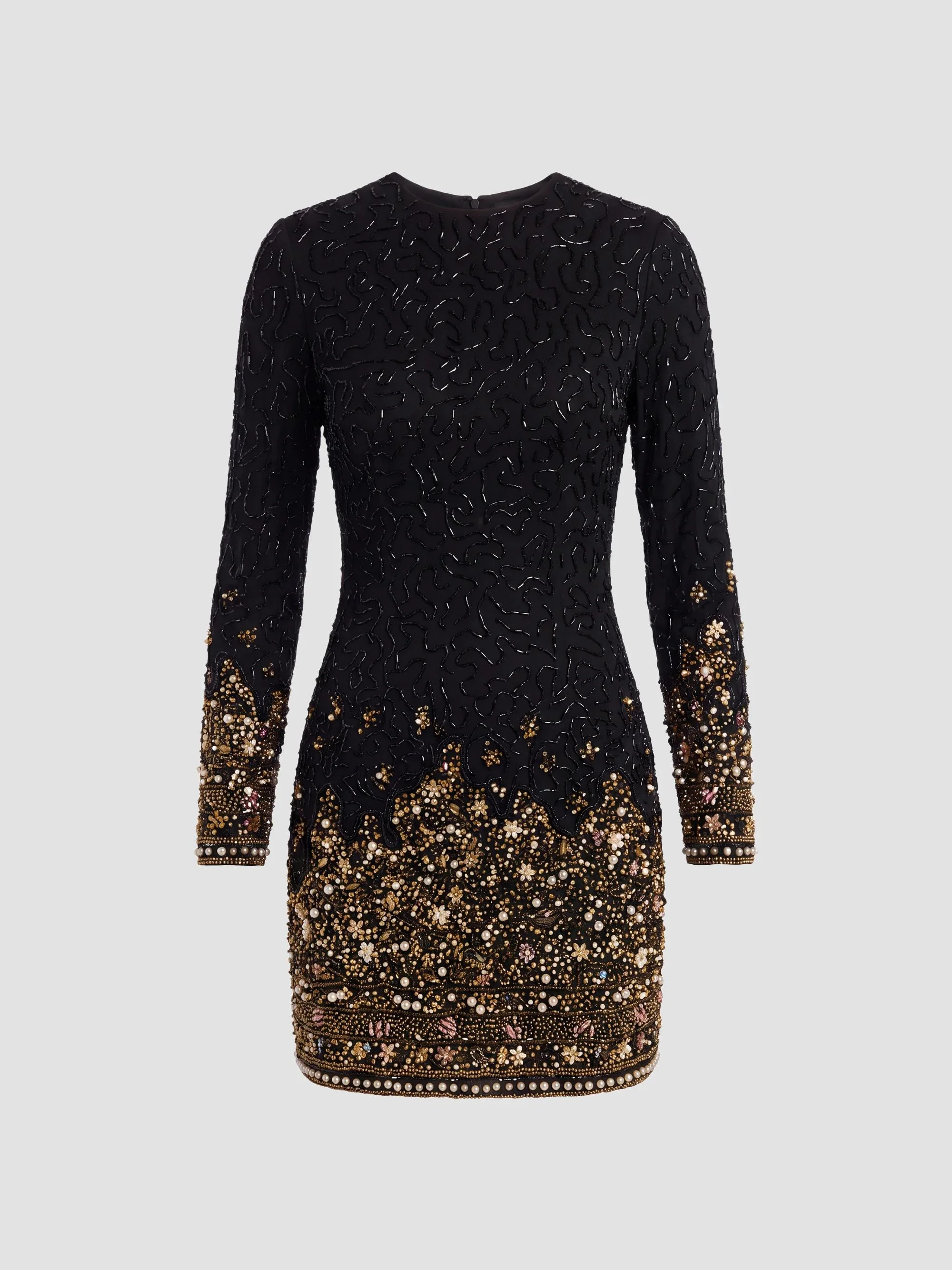 Women's Embellished Velvet Mini Dress - Black Gold - 1