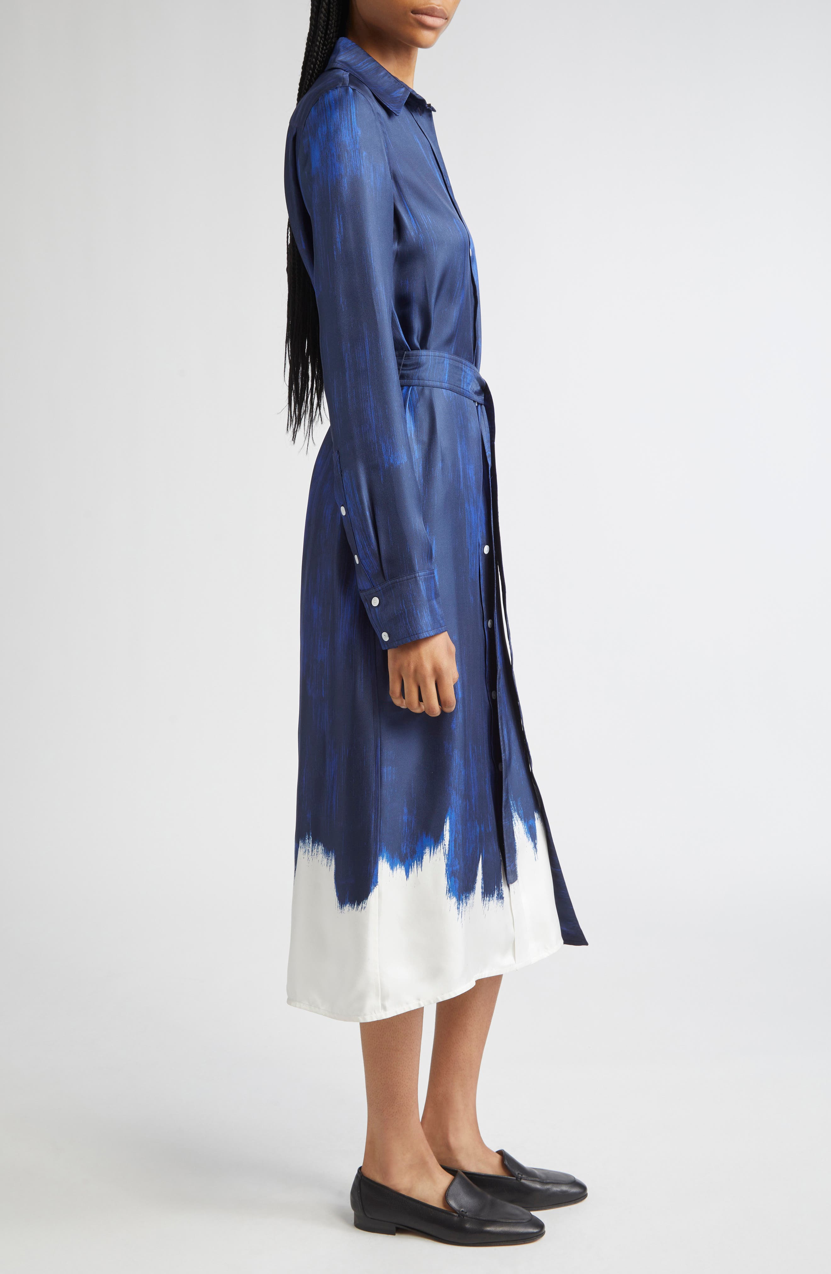 Proenza Schouler Amaya Abstract Print Long Sleeve Silk Shirtdress in Cobalt Multi at Nordstrom - 3