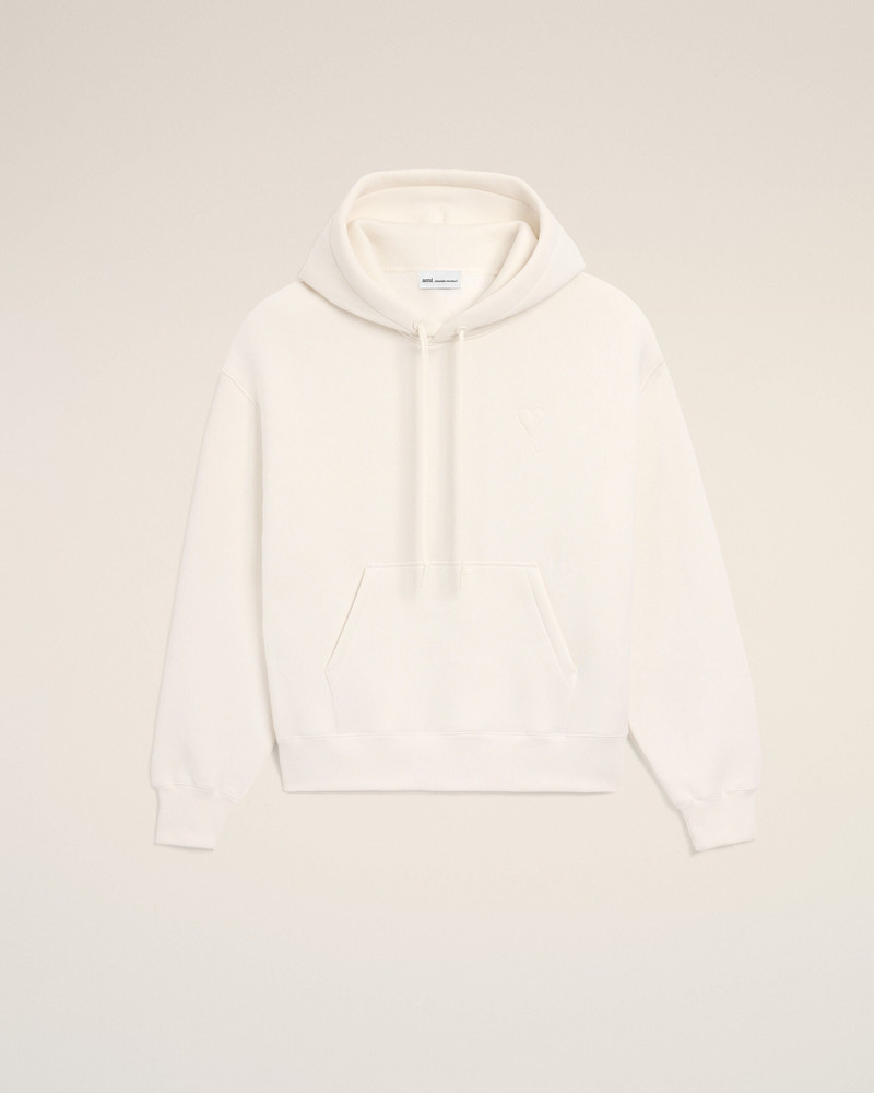 WHITE COTTON EMBOSSED AMI DE COEUR HOODIE 1