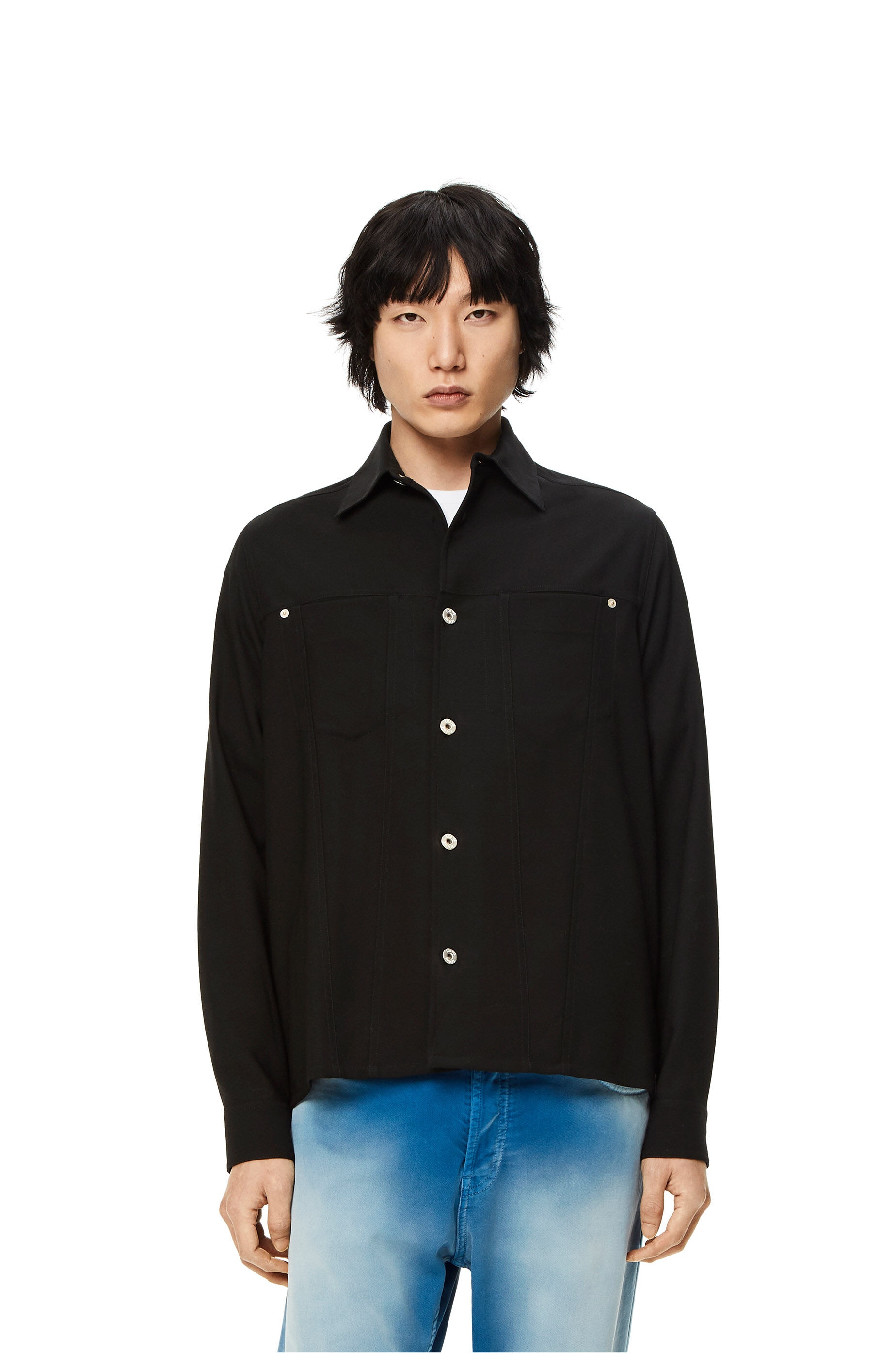 Metal button overshirt in wool - 3