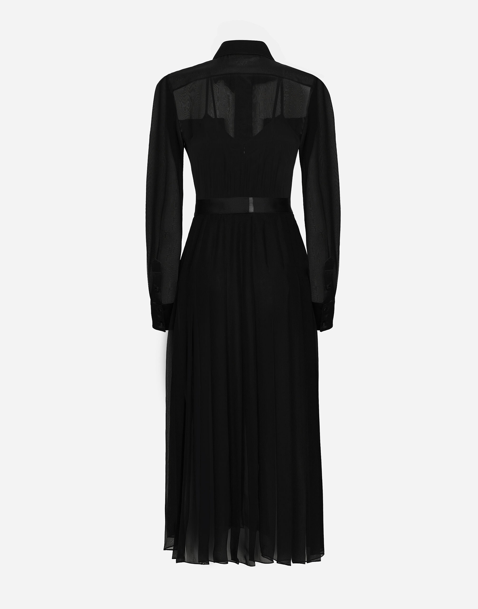 Chiffon calf-length shirt dress with satin details - 2