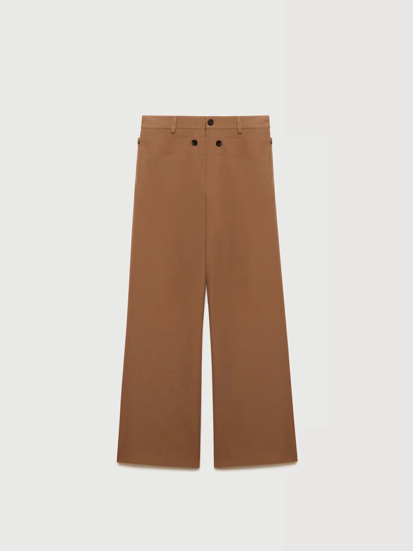 BROWN TECHNICAL WOOL TROUSERS WITH BUTTONED FLAP - 1