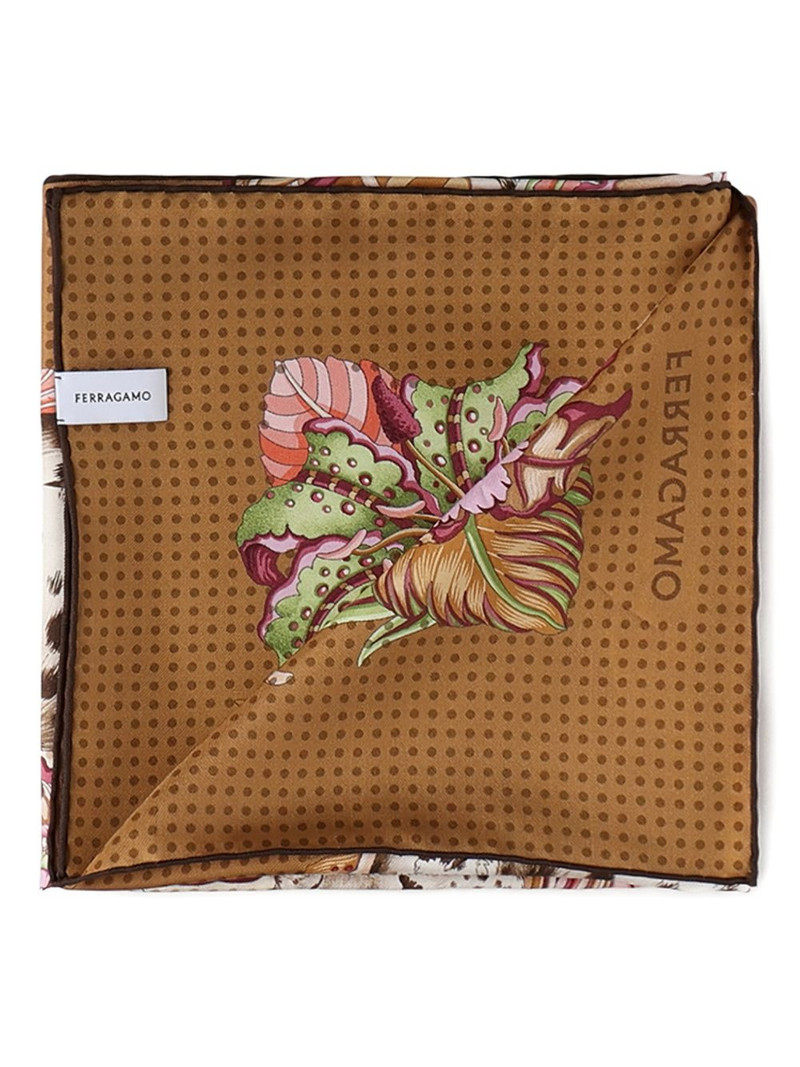 FERRAGAMO floral-print polka-dot scarf outlook