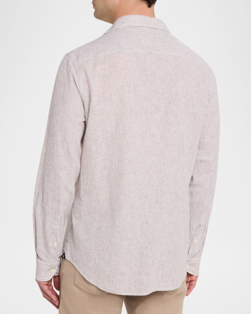 Men's Cotton and Linen Fine-Stripe Sport Shirt 3