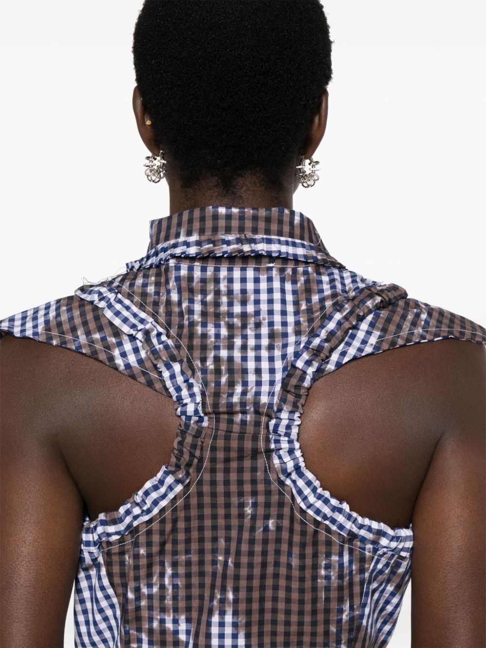 gingham ruffled sleeveless top - 5