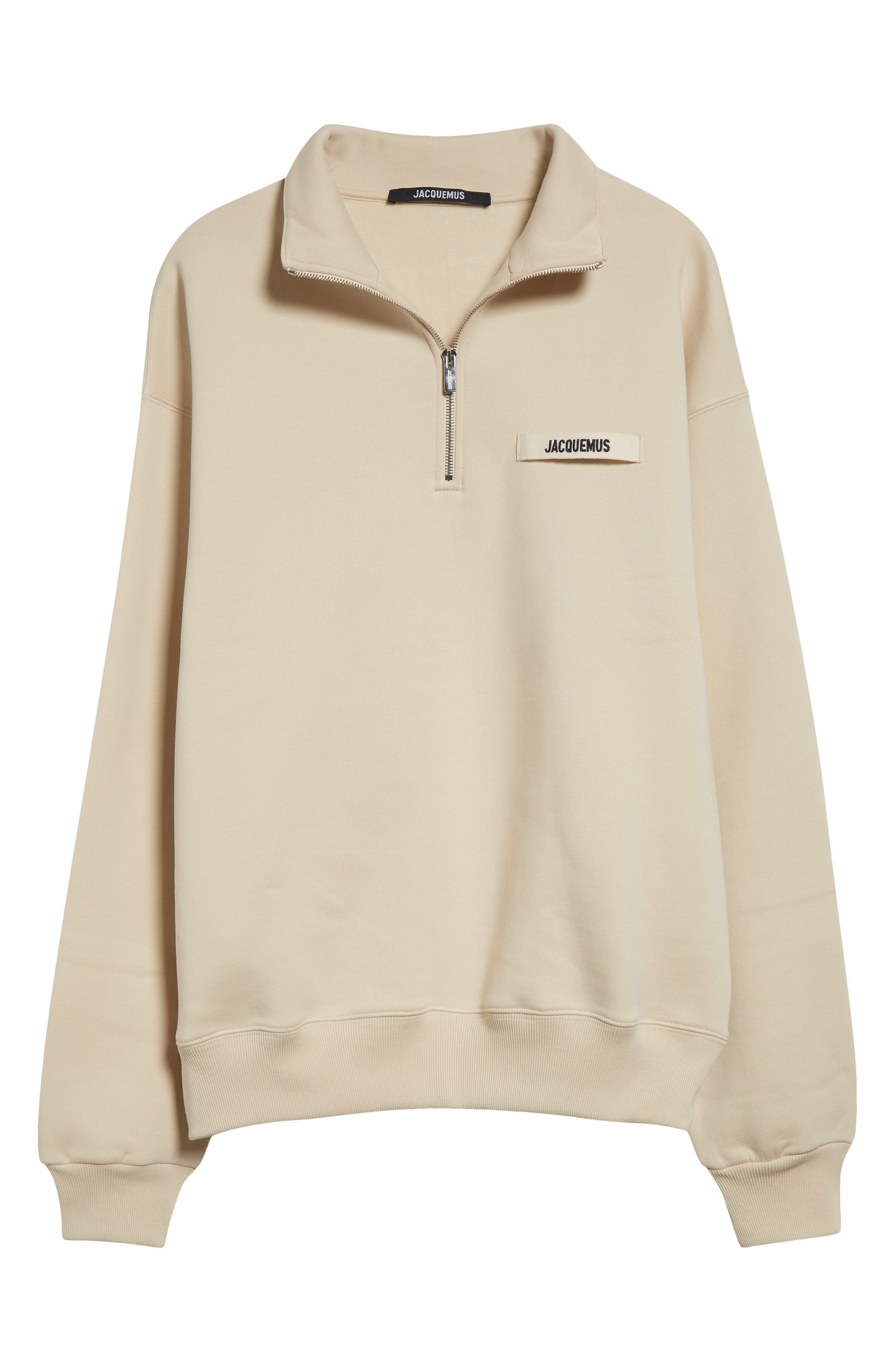 Jacquemus The Gros Grain Cotton Fleece Zip Sweatshirt in Beige at Nordstrom - 6