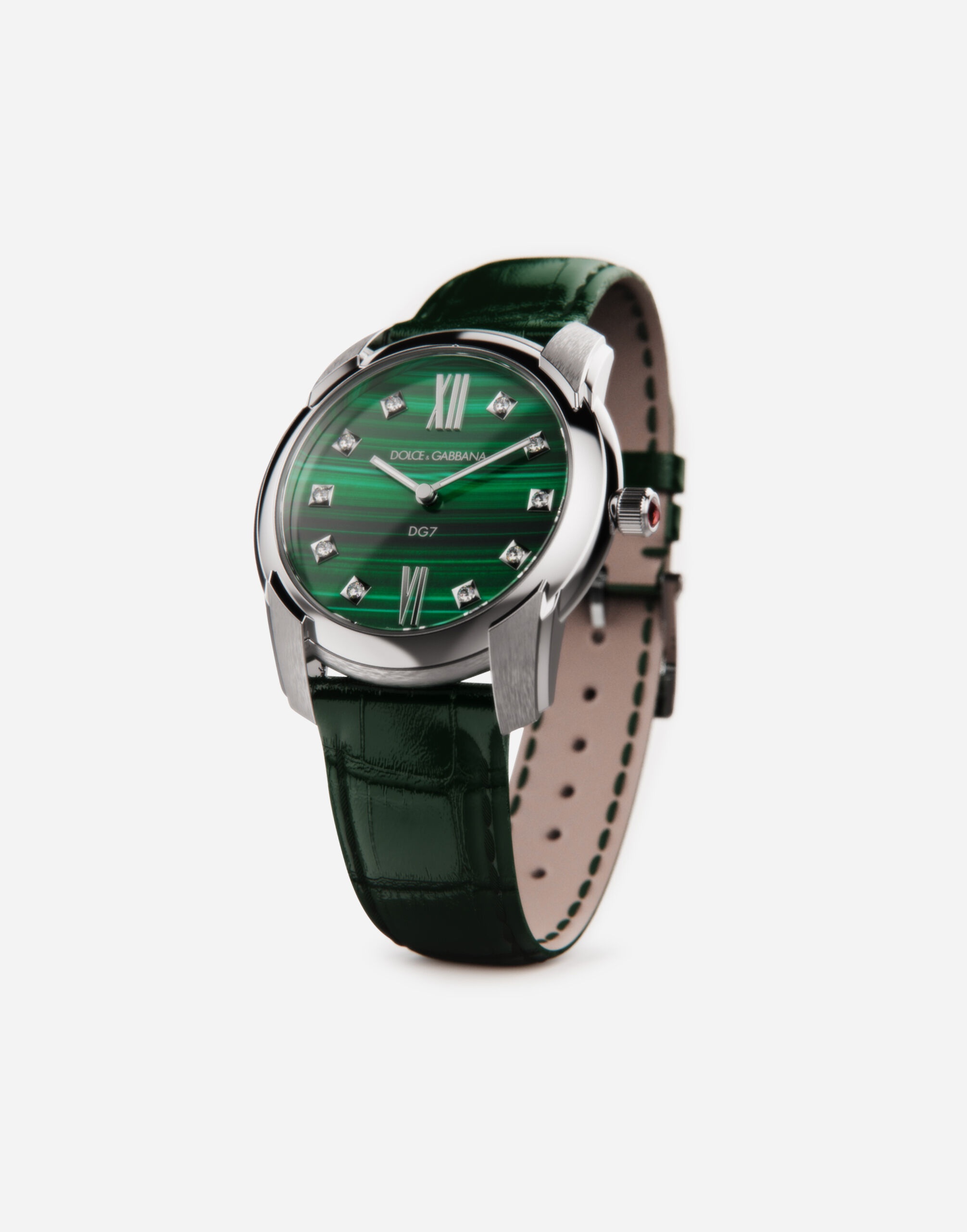 DG7 watch in steel with malachite and diamonds - 3