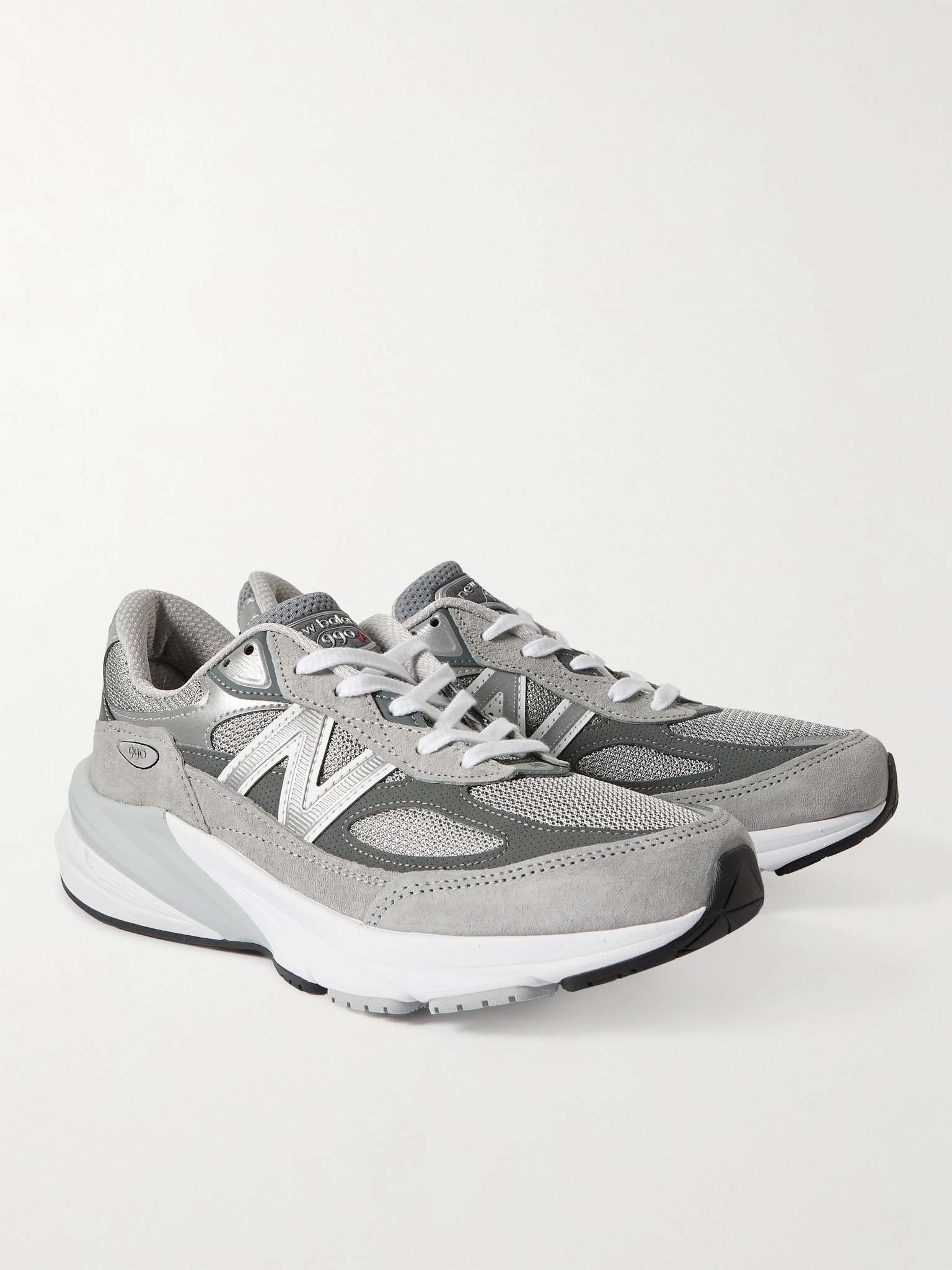 990 V6 Leather-Trimmed Suede and Mesh Sneakers - 4