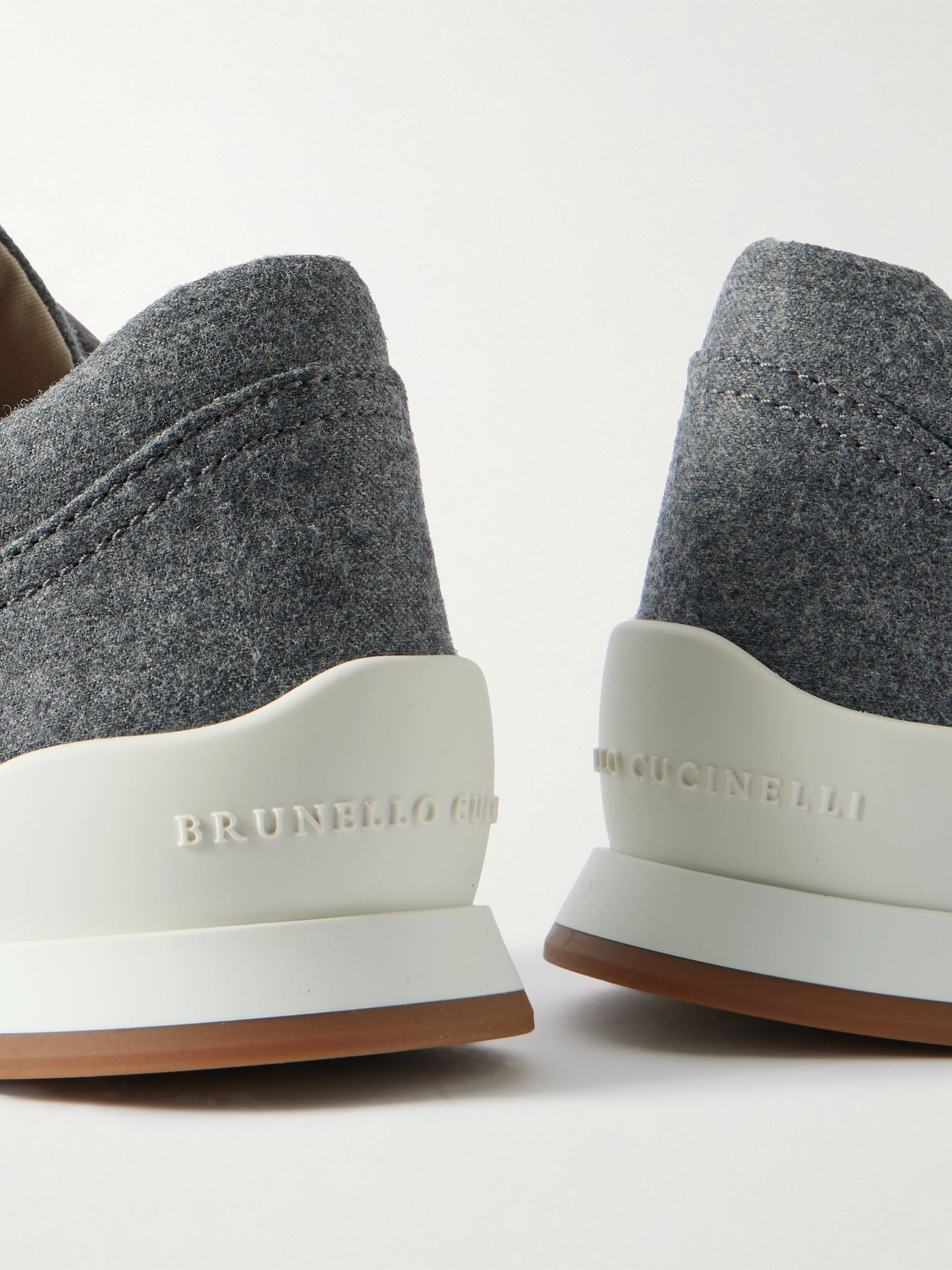 Metallic leather-trimmed wool sneakers Gray - 4