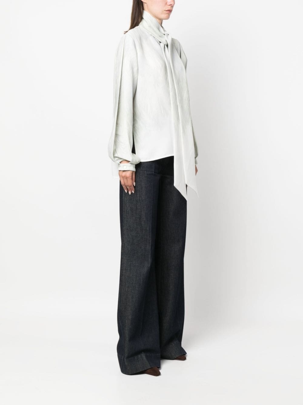 feather-print bow-collar top - 3