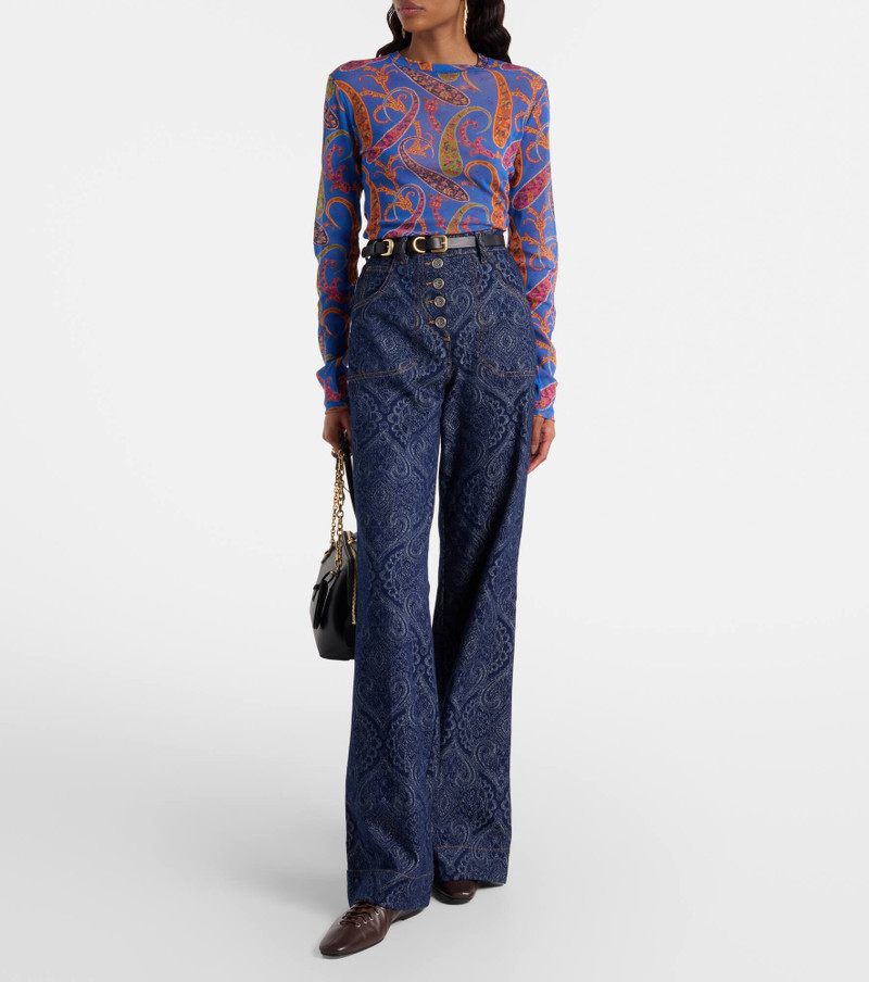 Etro Semi-sheer velvet-trimmed tulle top outlook