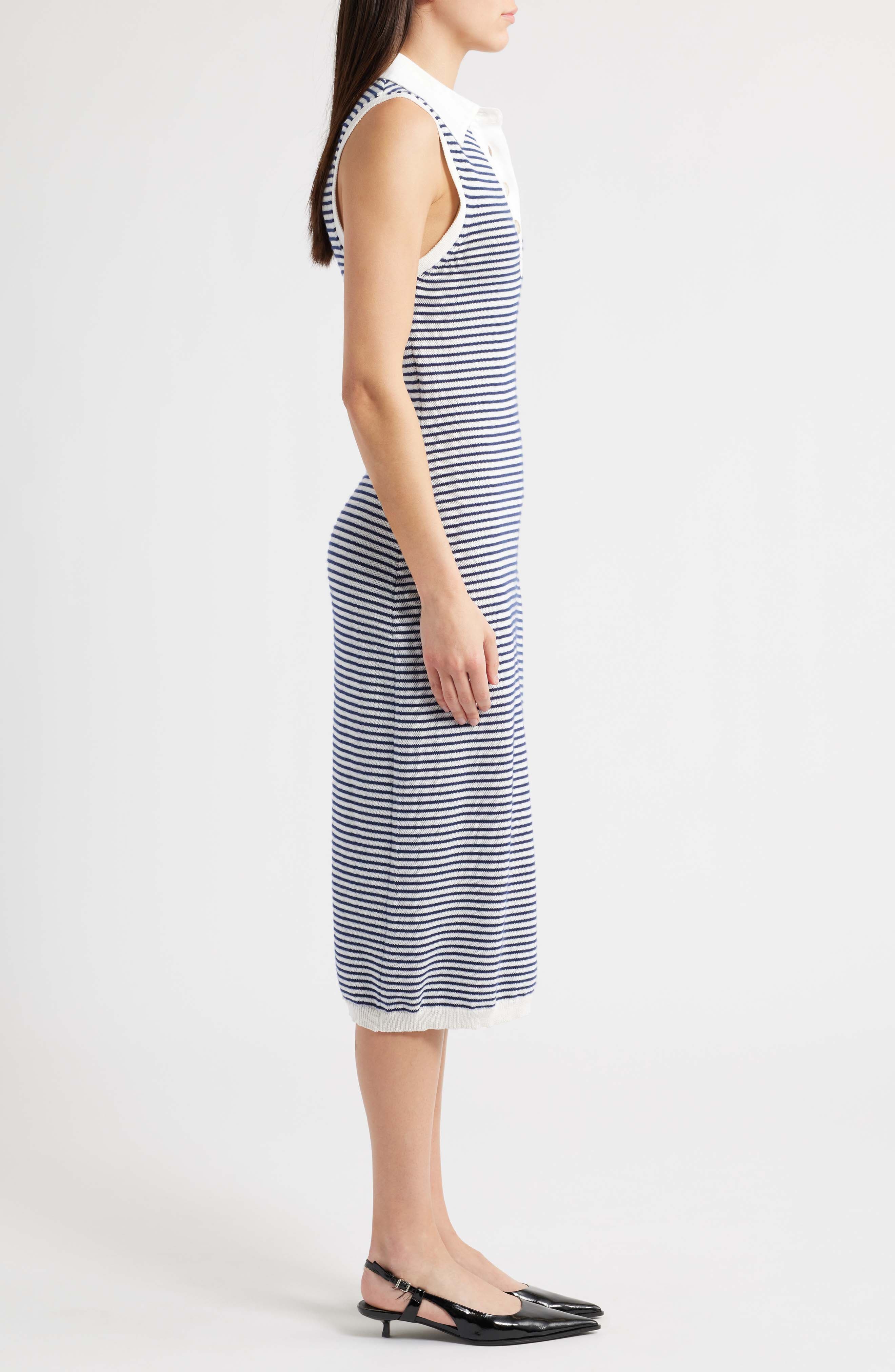 FRAME The Bold Stripe Knit Polo Midi Dress in Navy Multi at Nordstrom - 3