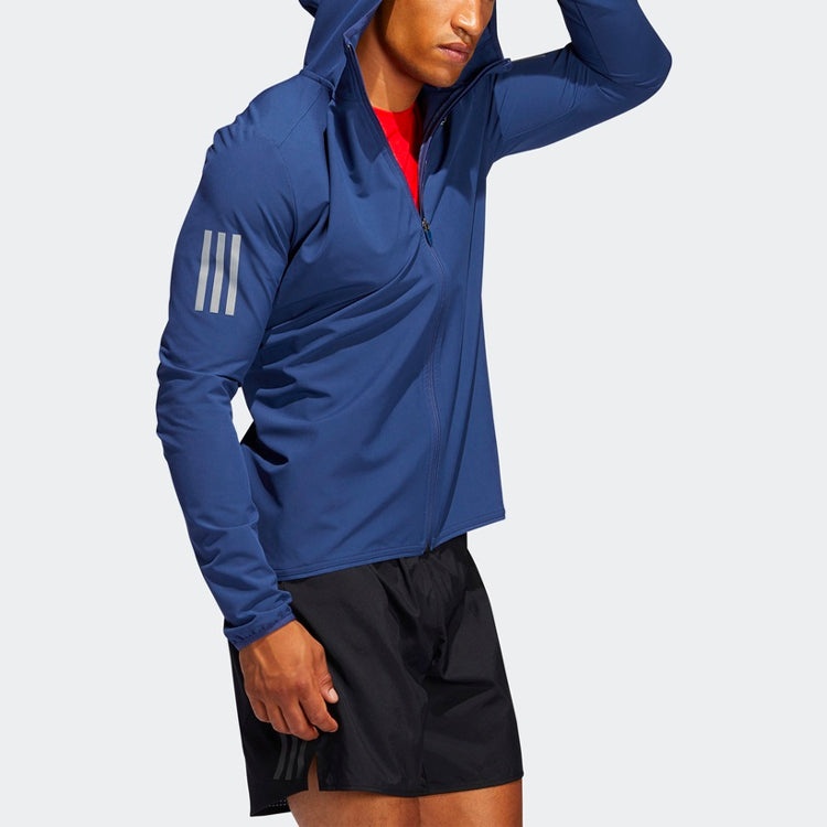 adidas Solid Color Running Sports Hooded Jacket Blue FR0800 - 4