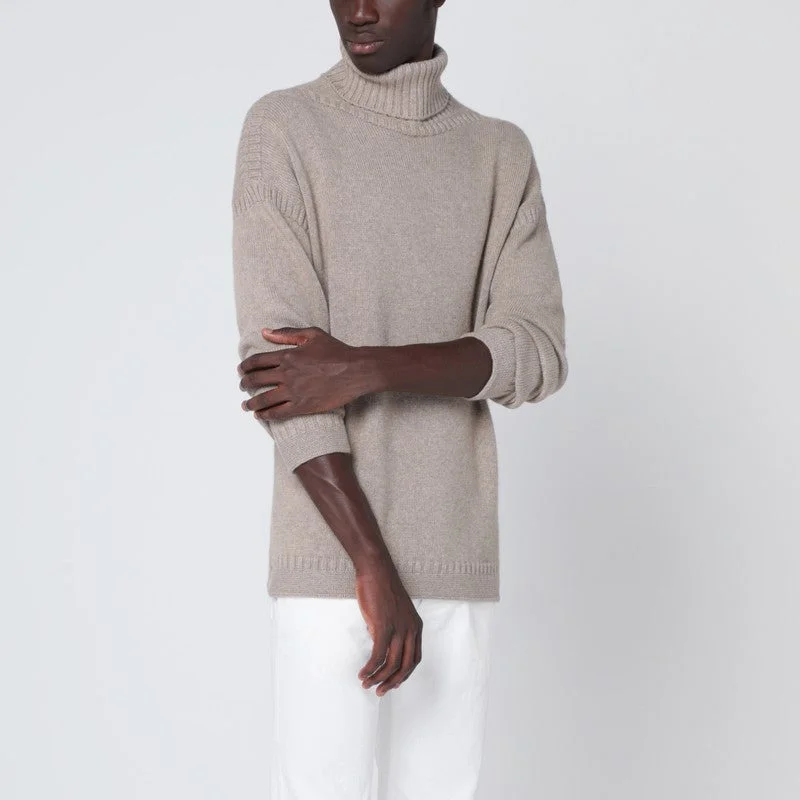 Loro Piana Greige Cashmere Turtleneck Sweater Men - 1