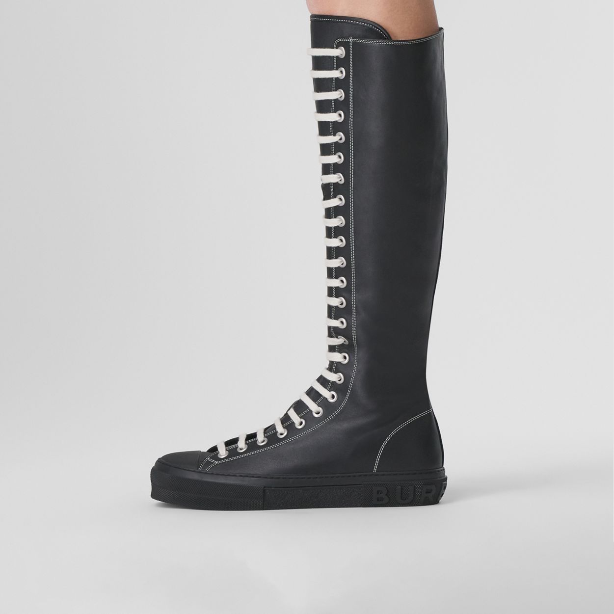 Topstitched Leather Knee-high Sneakers - 3