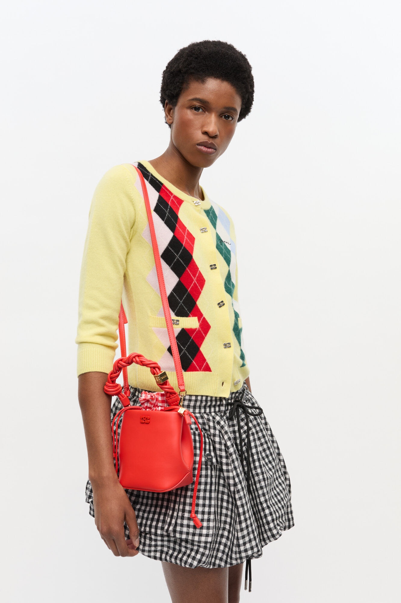 RED MINI GANNI BOU BUCKET BAG - 5