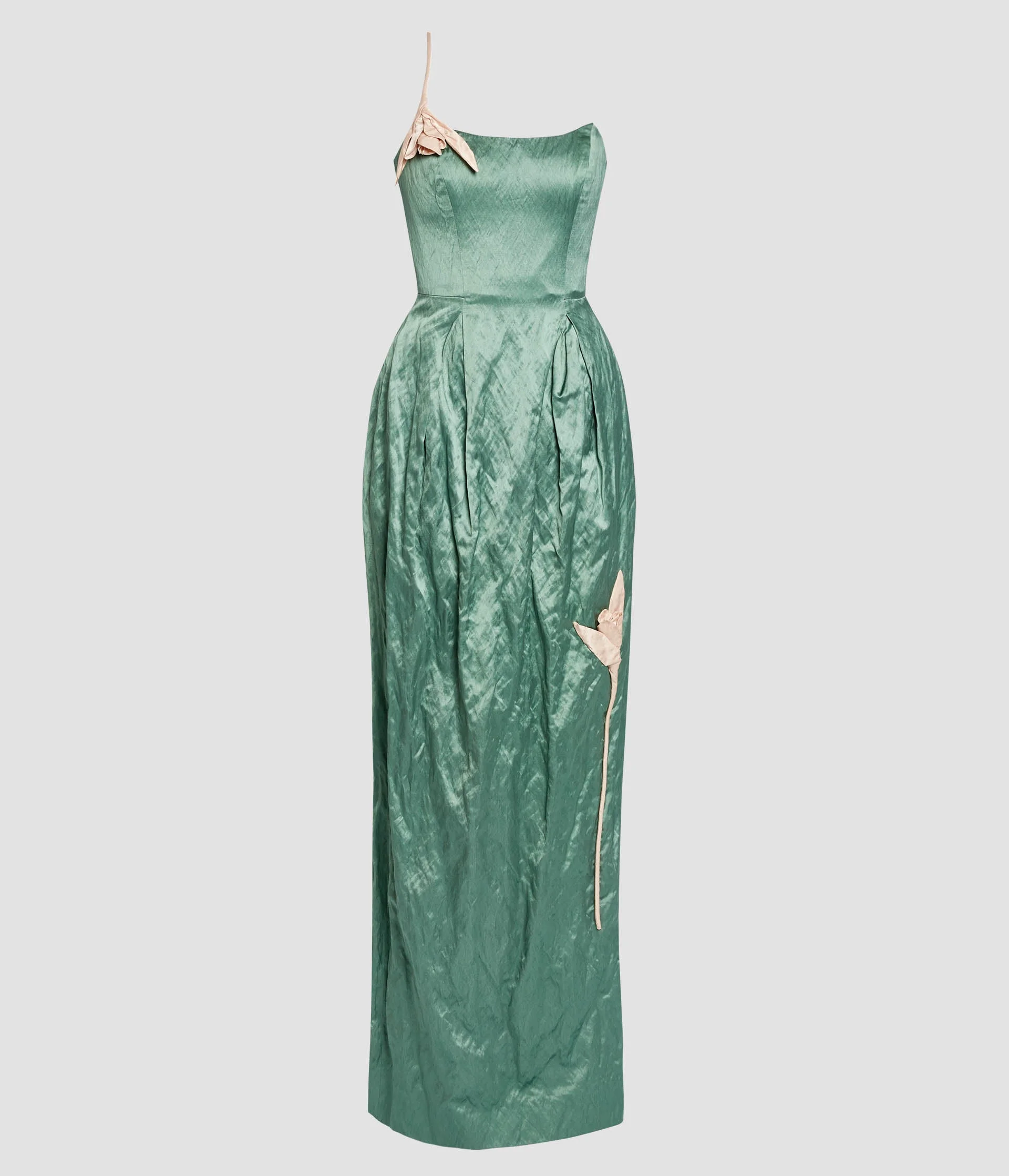 EMBROIDERED TEXTURED SATIN SLEEVELESS GOWN - 1