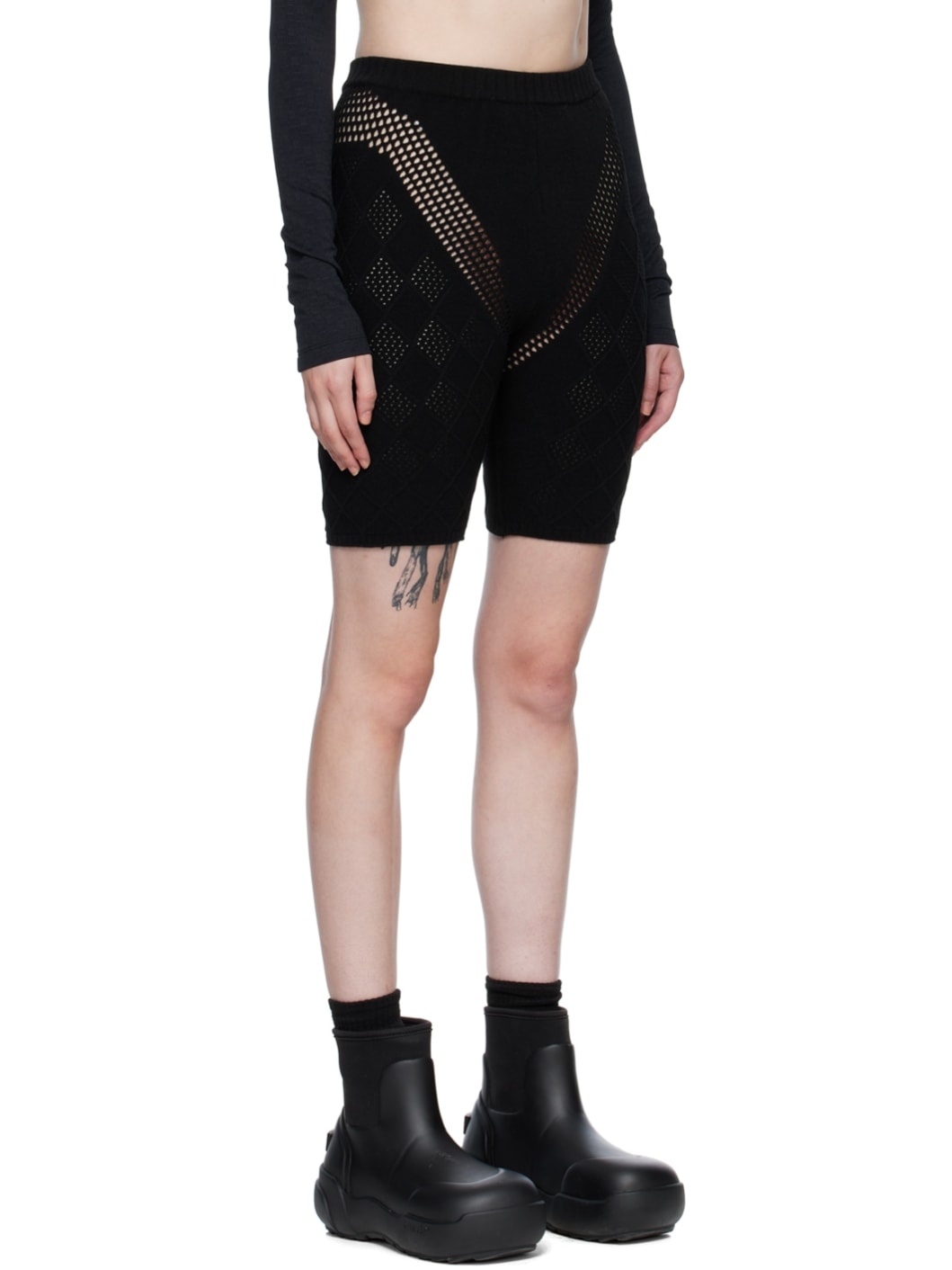 Black Perforated Shorts - 2