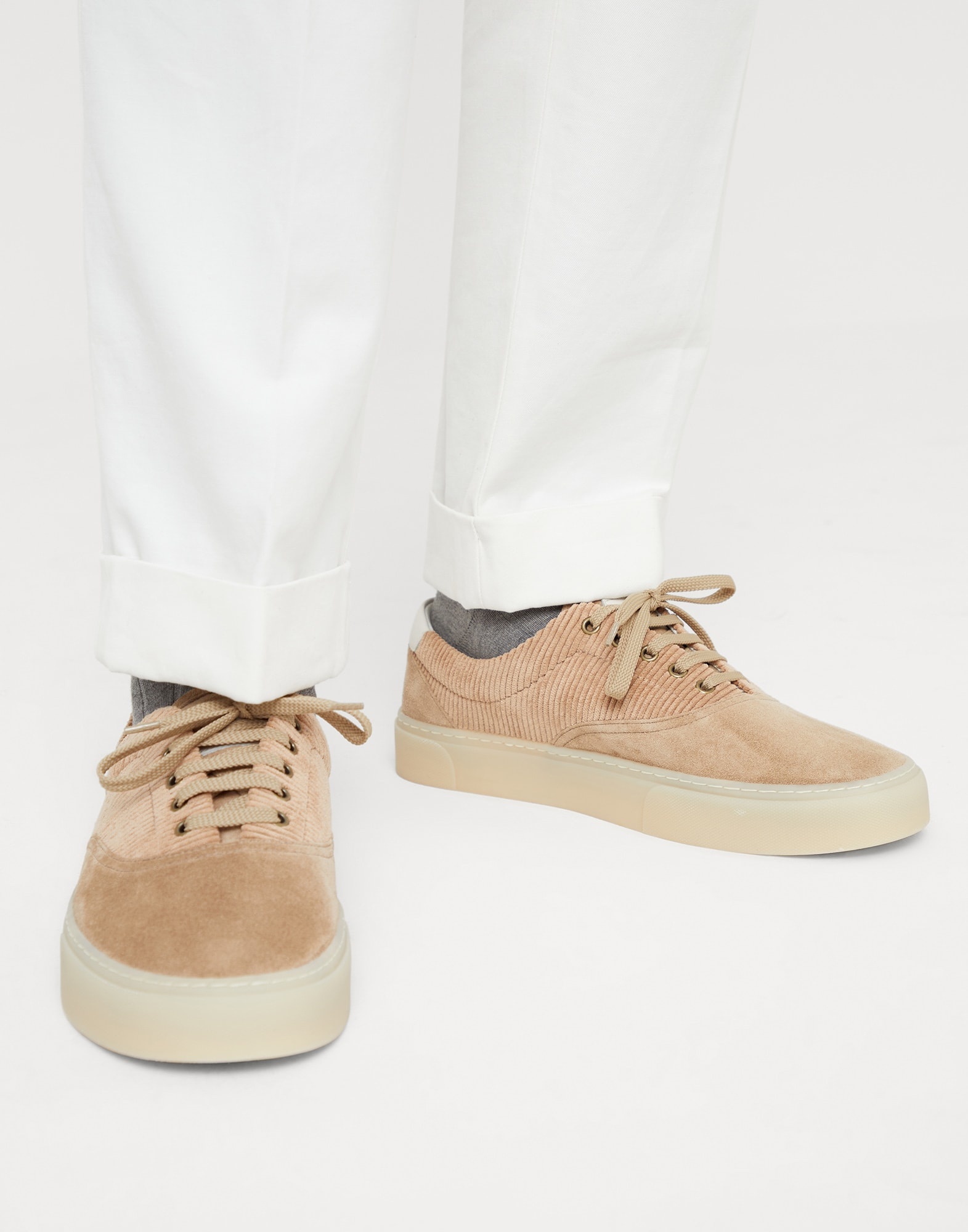 Washed suede and techno corduroy sneakers - 4